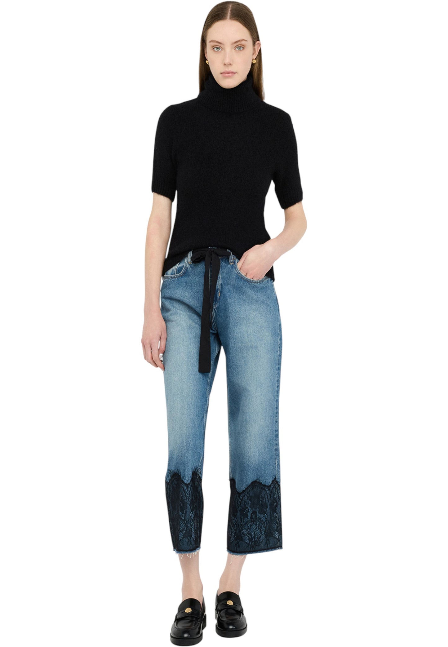 Jeans Straight Fit Donna Liu Jo Vita Regular Dettagli In Pizzo Belt UF5212D0280
