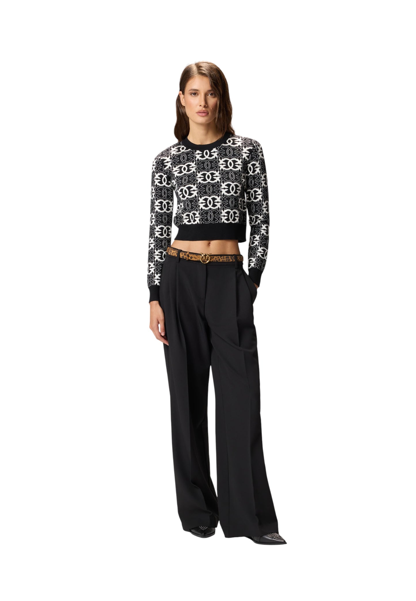 Maglia A Girocollo Donna Pinko Cropped Con Logo Allover Gypsies 106041A2YD