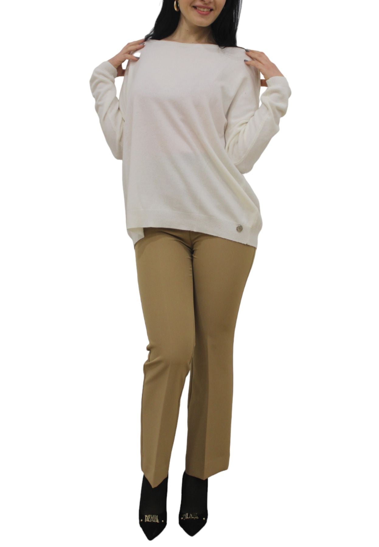 Maglione A Girocollo Donna White Wise Over In Cashmere WW18036