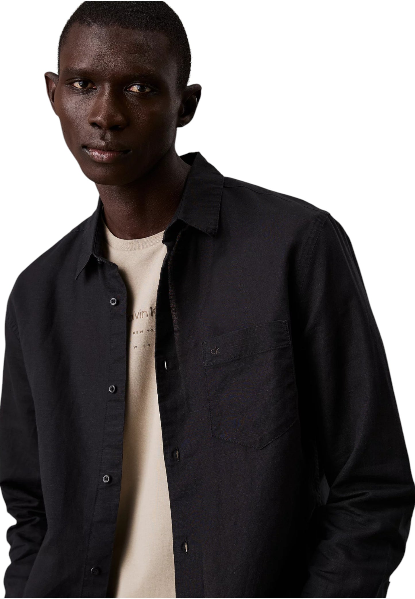 Camicia Manica lunga Uomo Calvin klein  Linen Cotton Regular
