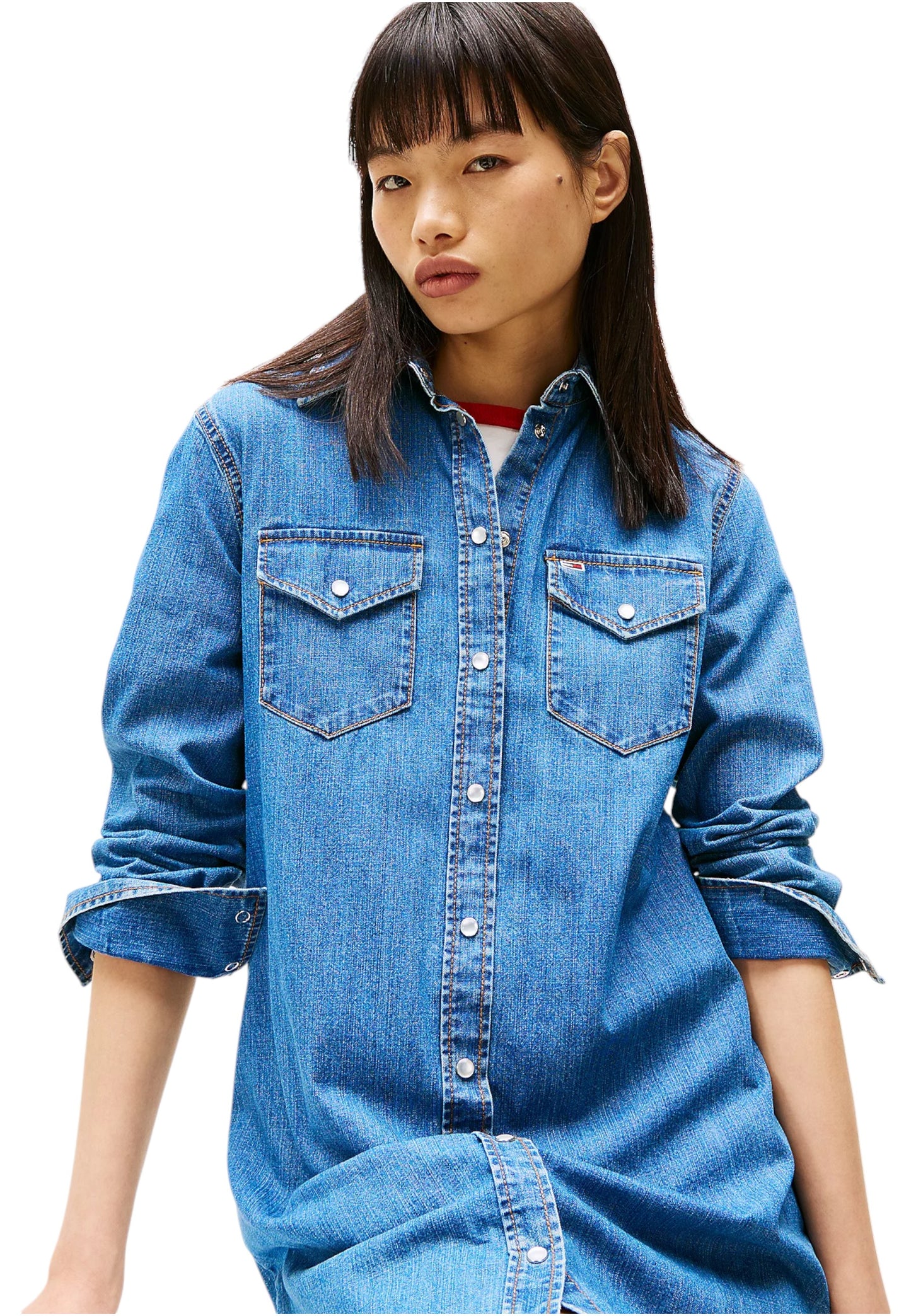 Vestito Corto Donna Tommy Jeans Chemiser In Jeans Regular Western