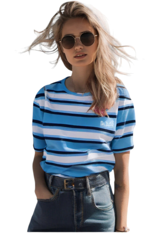 T-Shirt Manica Corta Donna Mc2 Saint Barth Stripes D Embroidery Crop Malia MALA001