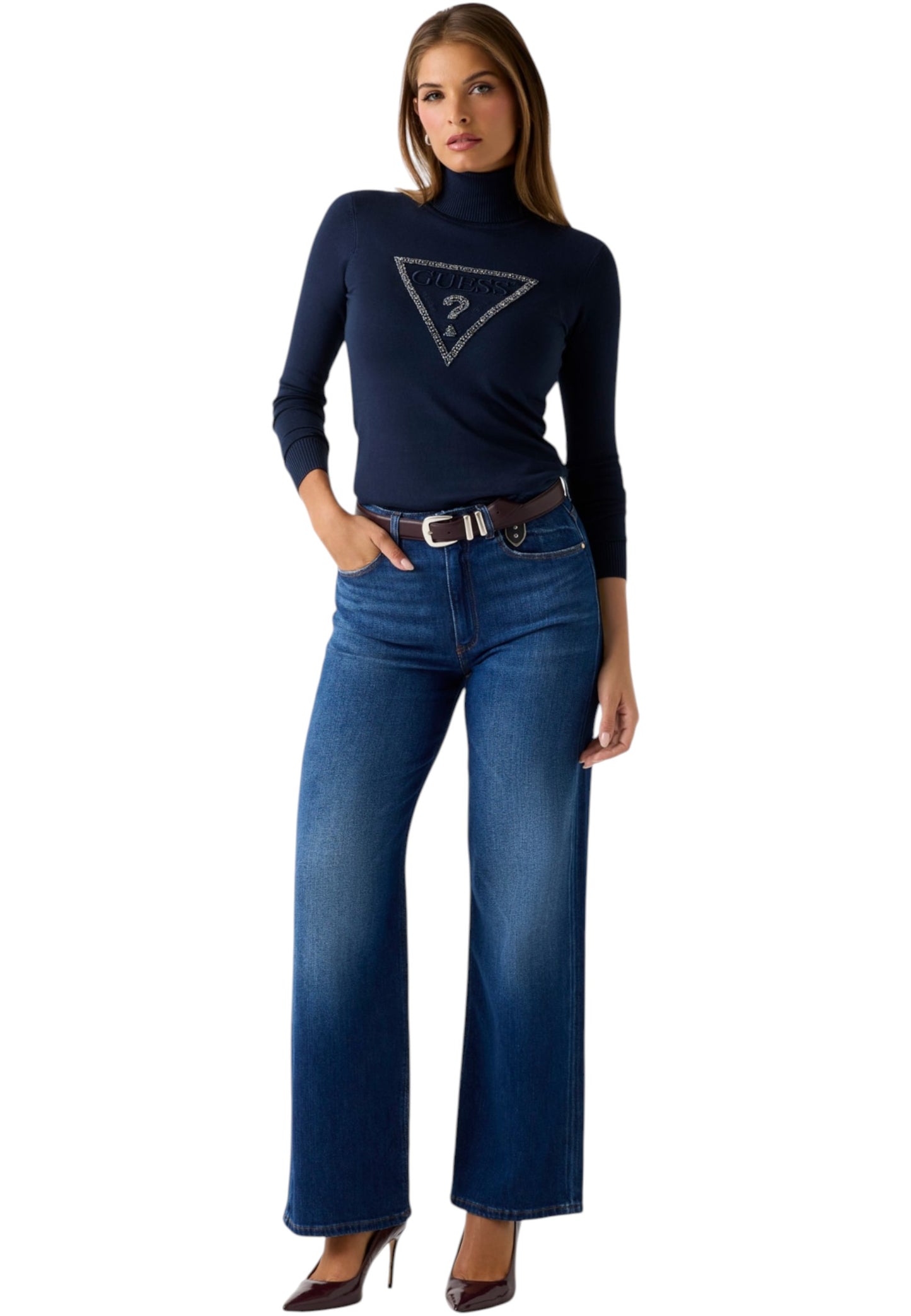 Maglione Collo Alto Donna Guess Melanie Triangle Logo W5BR39Z2NQ2