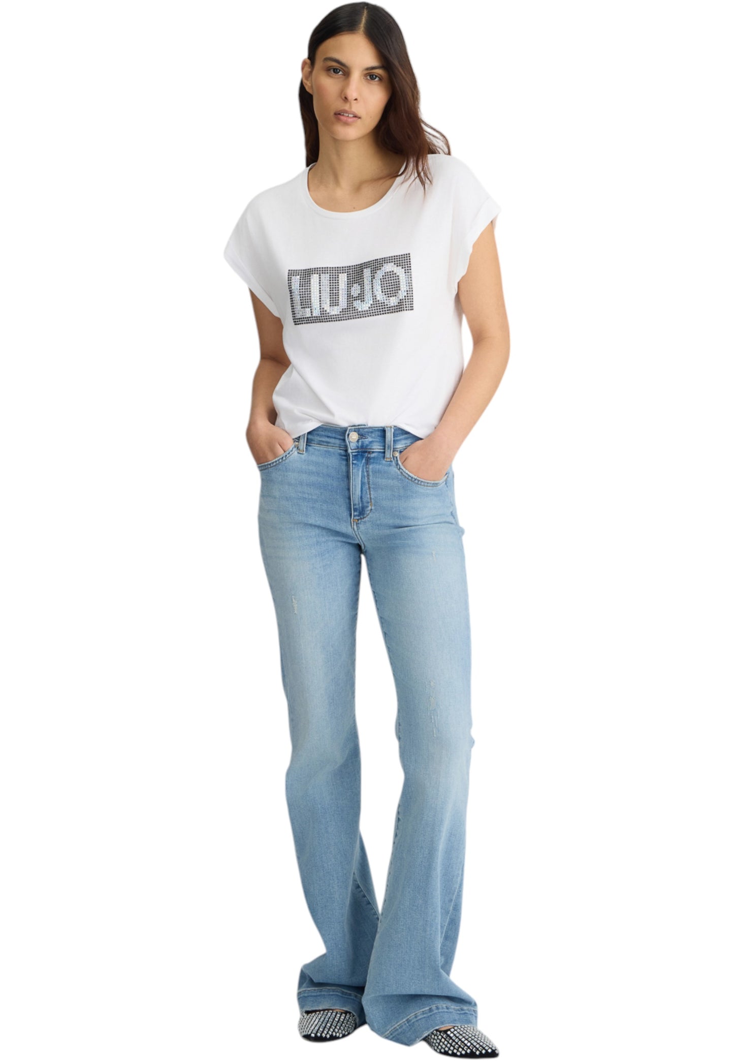 T-Shirt Senza Maniche Donna Liu Jo Strass Bicolor