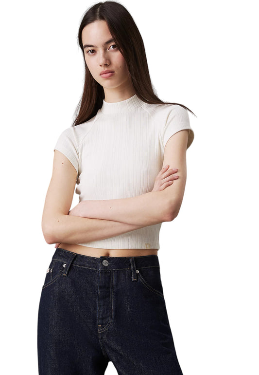 T-Shirt Manica Corta Donna Calvin klein Jeans  Warm Texture Rib Moc