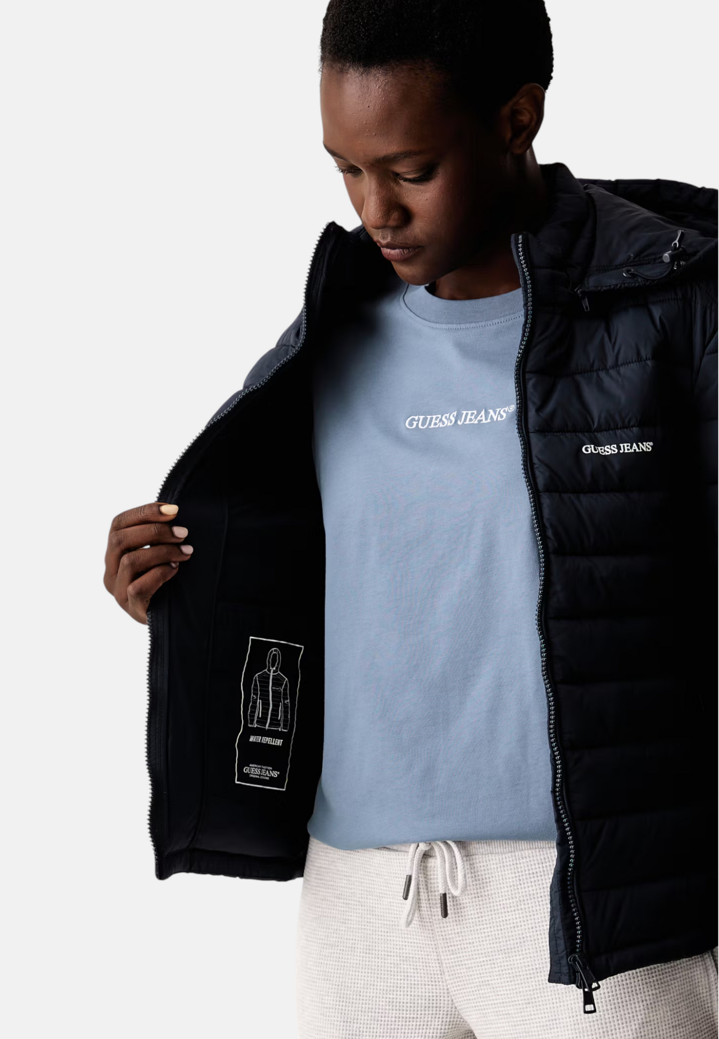 Piumino Corto Donna Guess Imbottito,Con Cappuccio Gj Paneled W6YL09W2799
