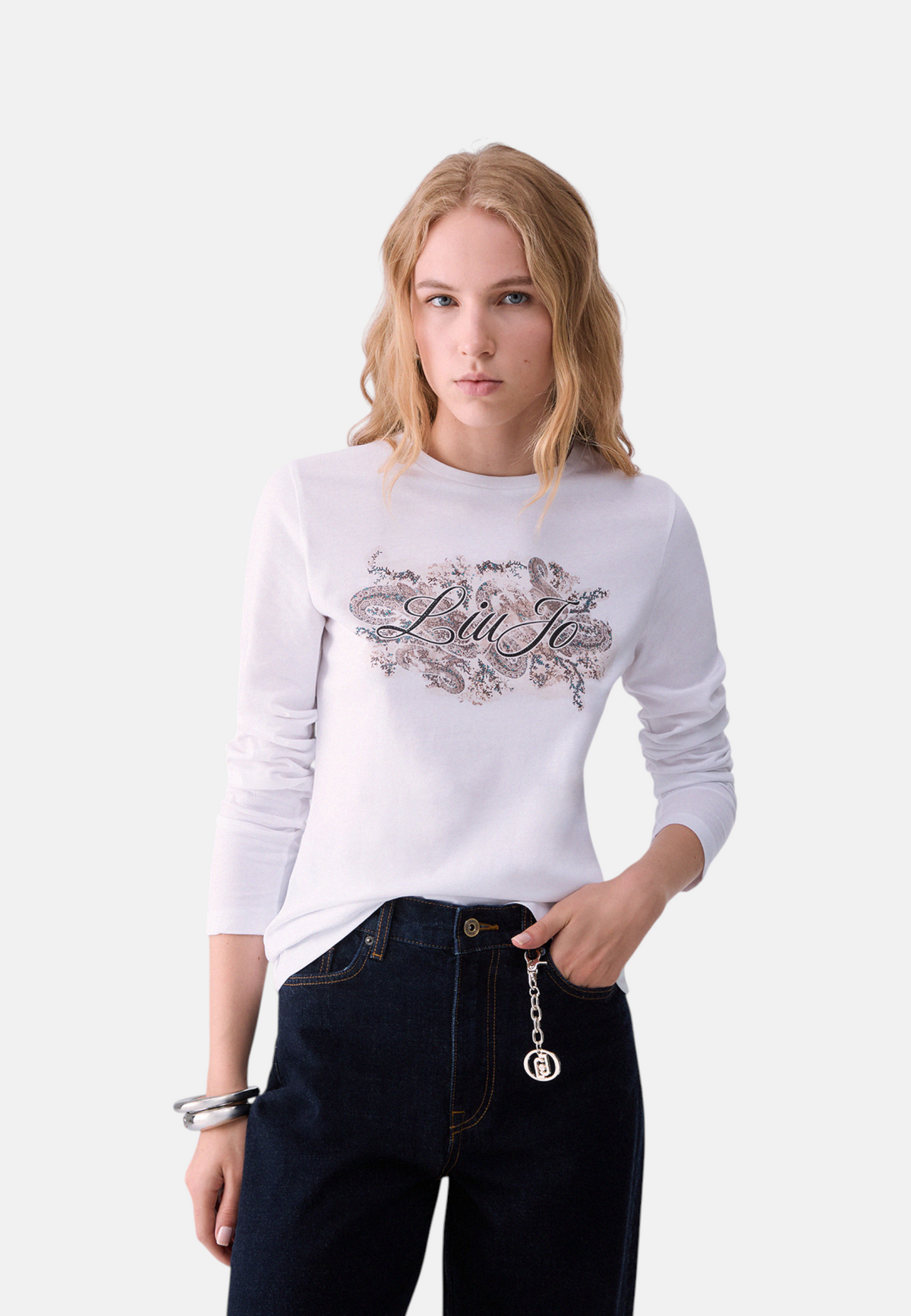 T-Shirt Manica lunga Donna Liu Jo Skinny Fit Con logo LiuJo e Stampa  WF6448JS923