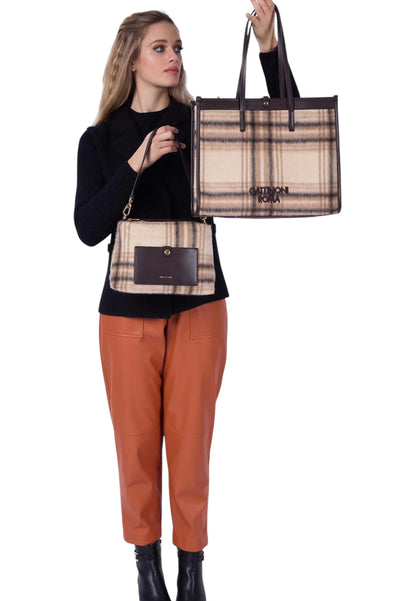 Borsa A Spalla Donna Gattinoni Large Shopping Fernanda Check BINF08686WZC