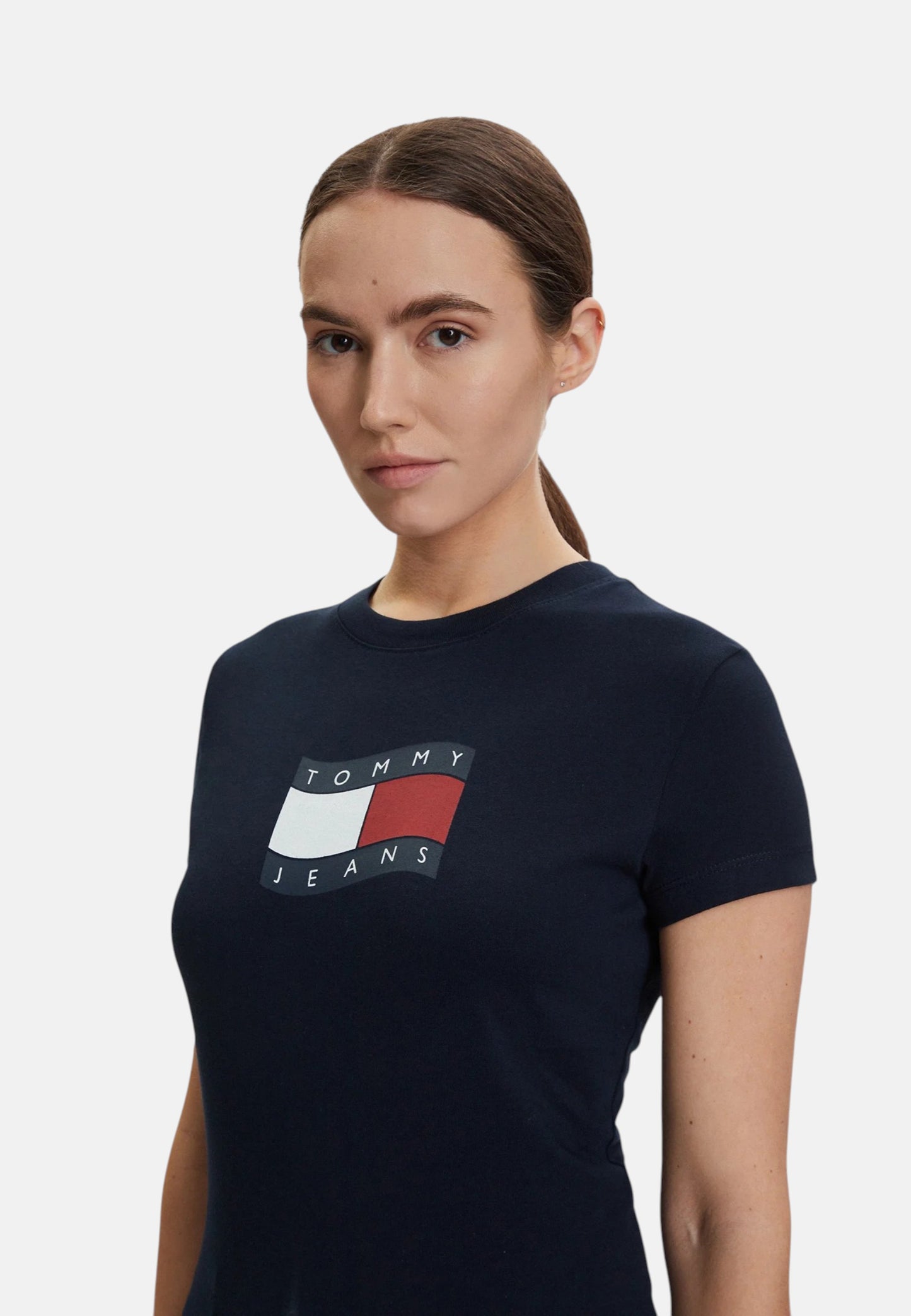 T-Shirt Manica Corta Donna Tommy Jeans  Tjw Slim Wavy Flag DW0DW22781
