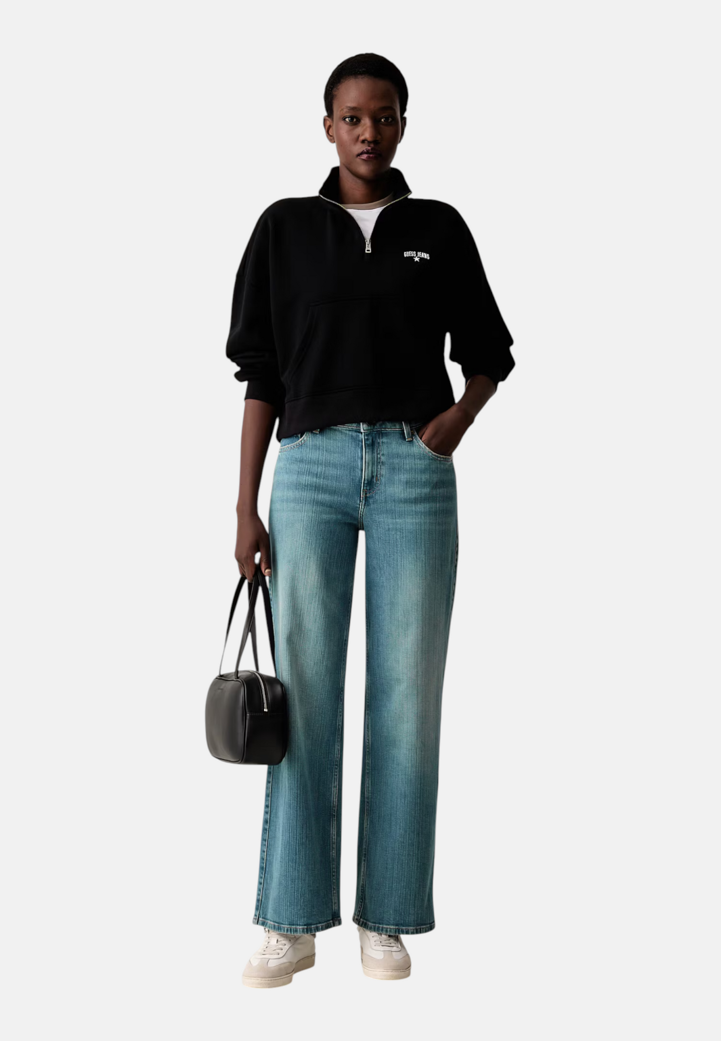 Felpa Collo Alto Donna Guess Mezza zip, Vestibilit� oversize, Cropped Gj W6YQ05K3862