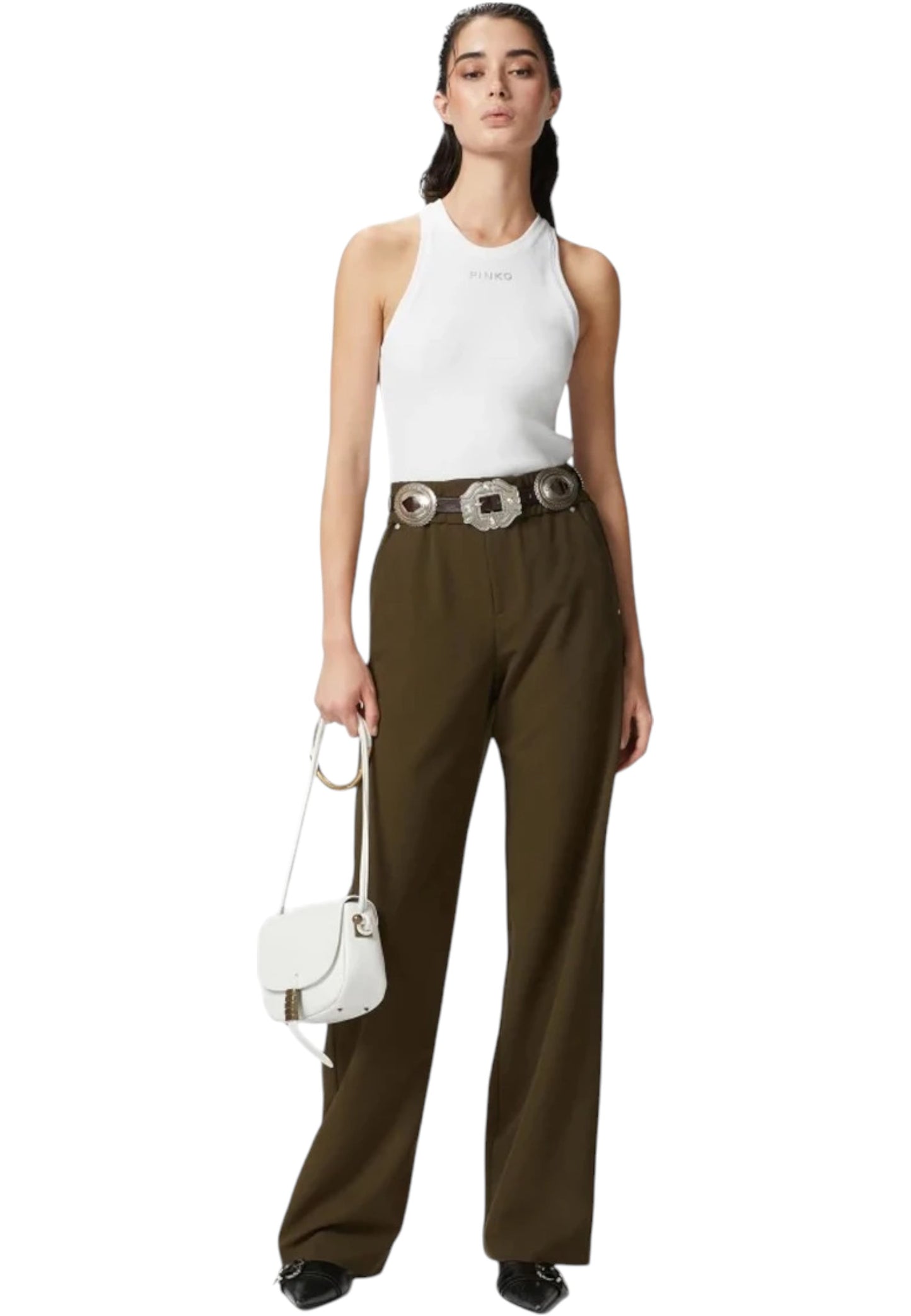 Canotta  Donna Pinko A Costine Con Logo Distinto