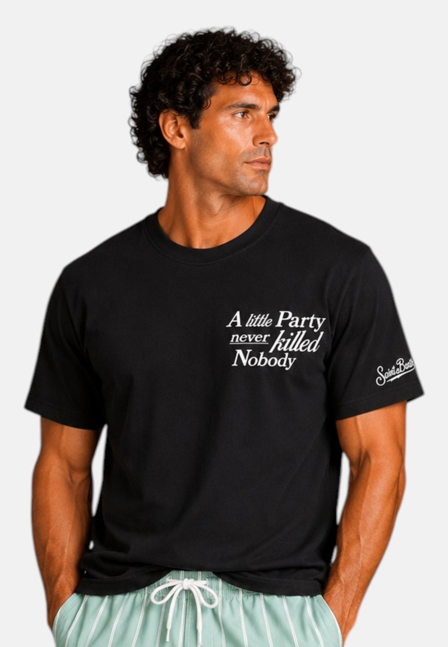 T-Shirt Manica Corta Uomo Mc2 Saint Barth Stampa/Ricamo Fronte E Retro Party Killed Nobody Portland PRL0002