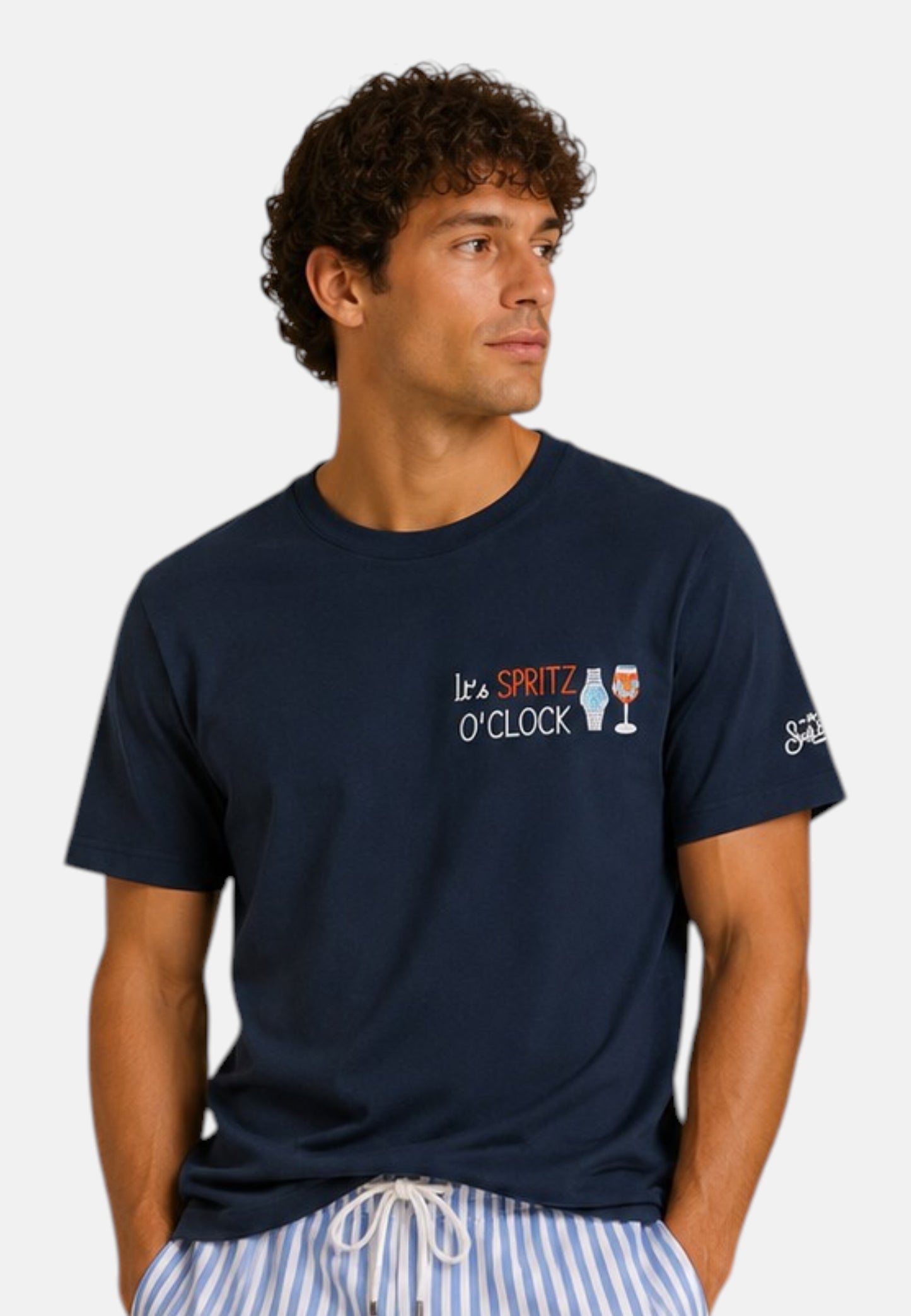 T-Shirt Manica Corta Uomo Mc2 Saint Barth Stampa E/O Ricamo Frontale Spritz Clock Portofino POT0001