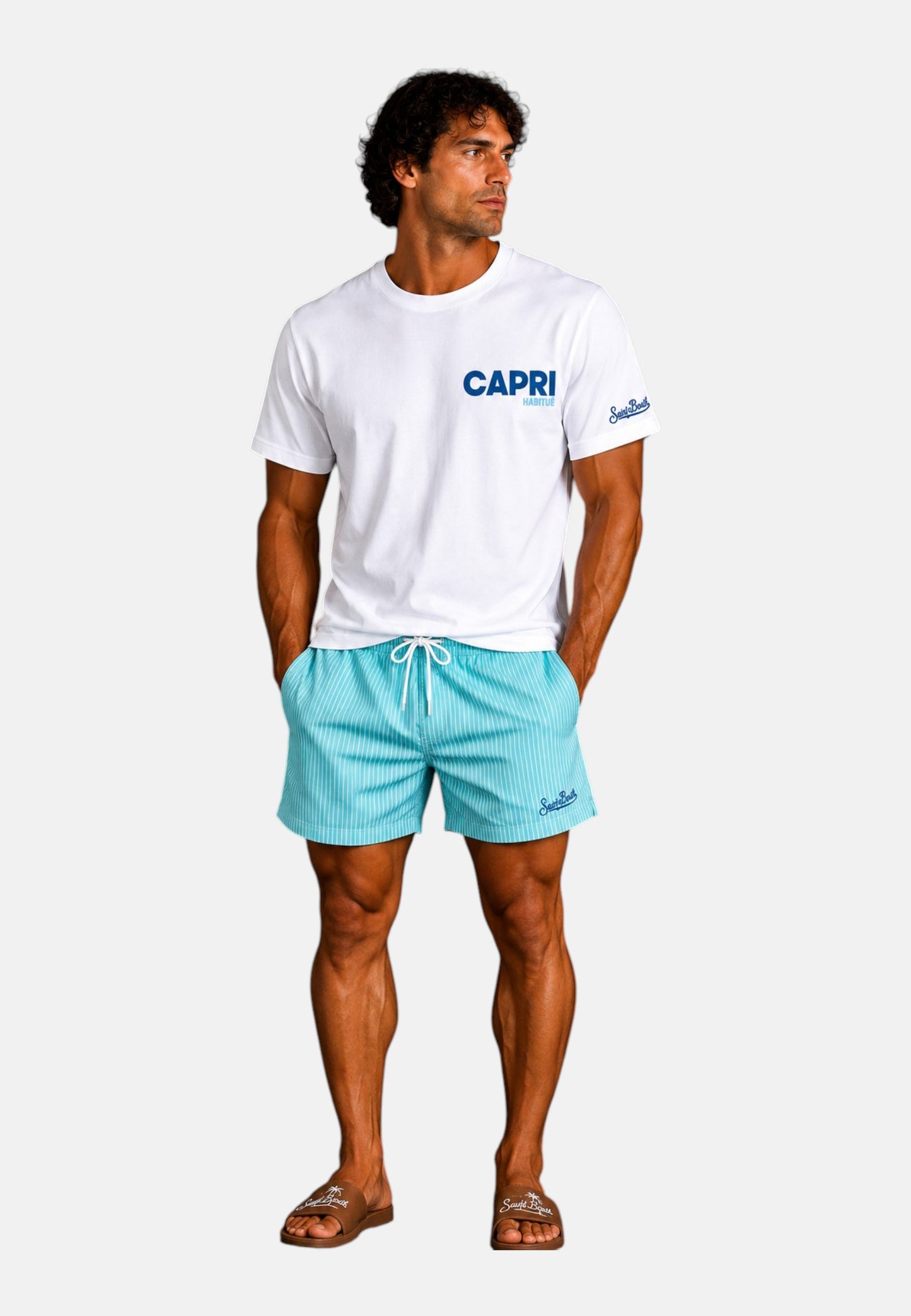 T-Shirt Manica Corta Uomo Mc2 Saint Barth Stampa/Ricamo Fronte E Retro Capri Summer Portland PRL0002