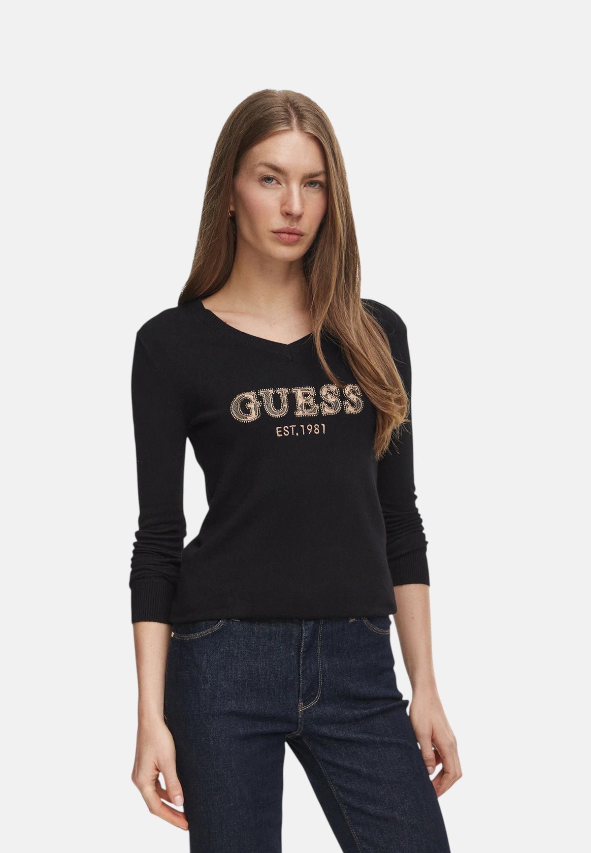 Maglione Scollo A V Donna Guess Logo Hannah W6BR55Z1456