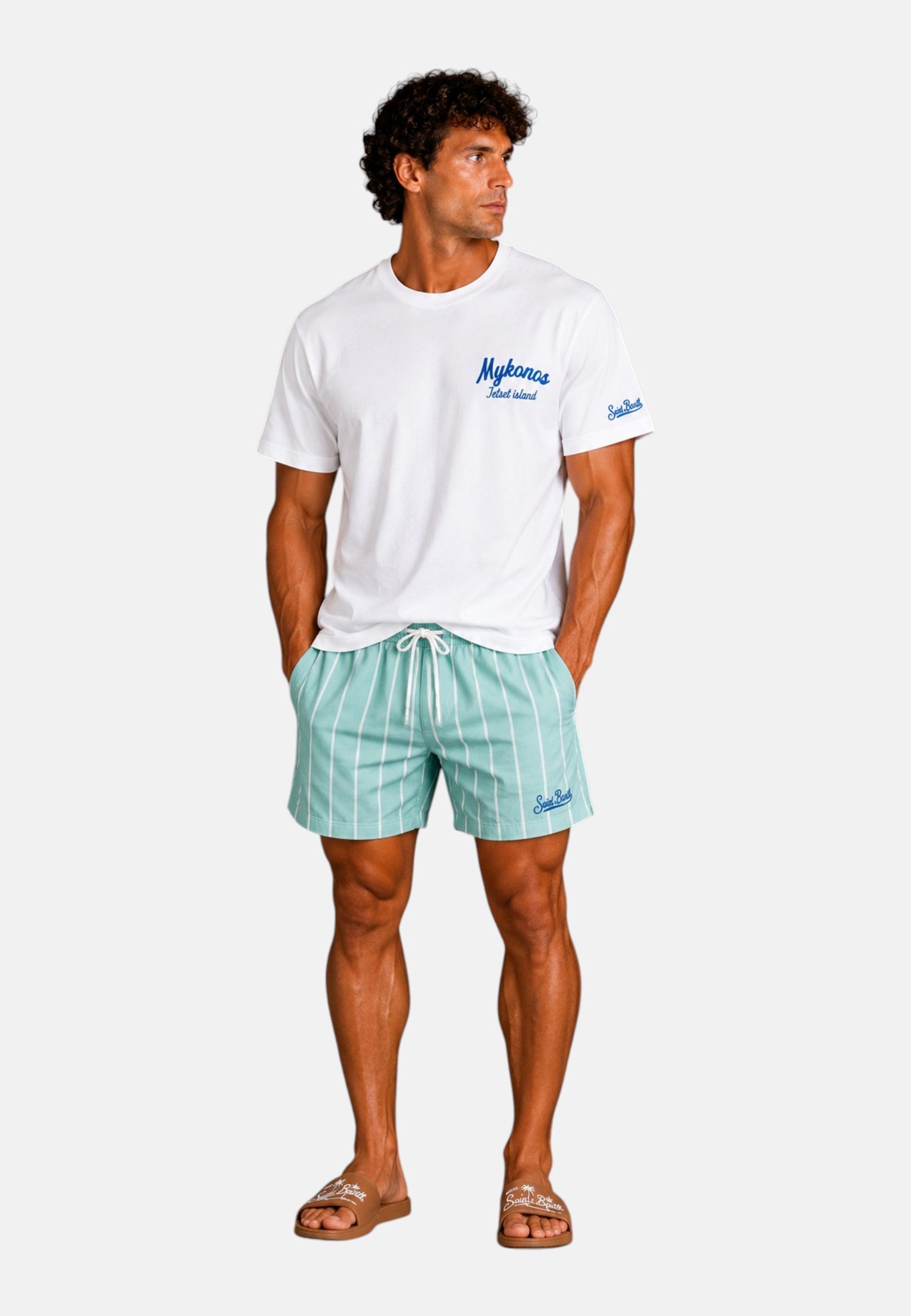 T-Shirt Manica Corta Uomo Mc2 Saint Barth Stampa/Ricamo Fronte E Retro Mykonos Ouzo Portland PRL0002
