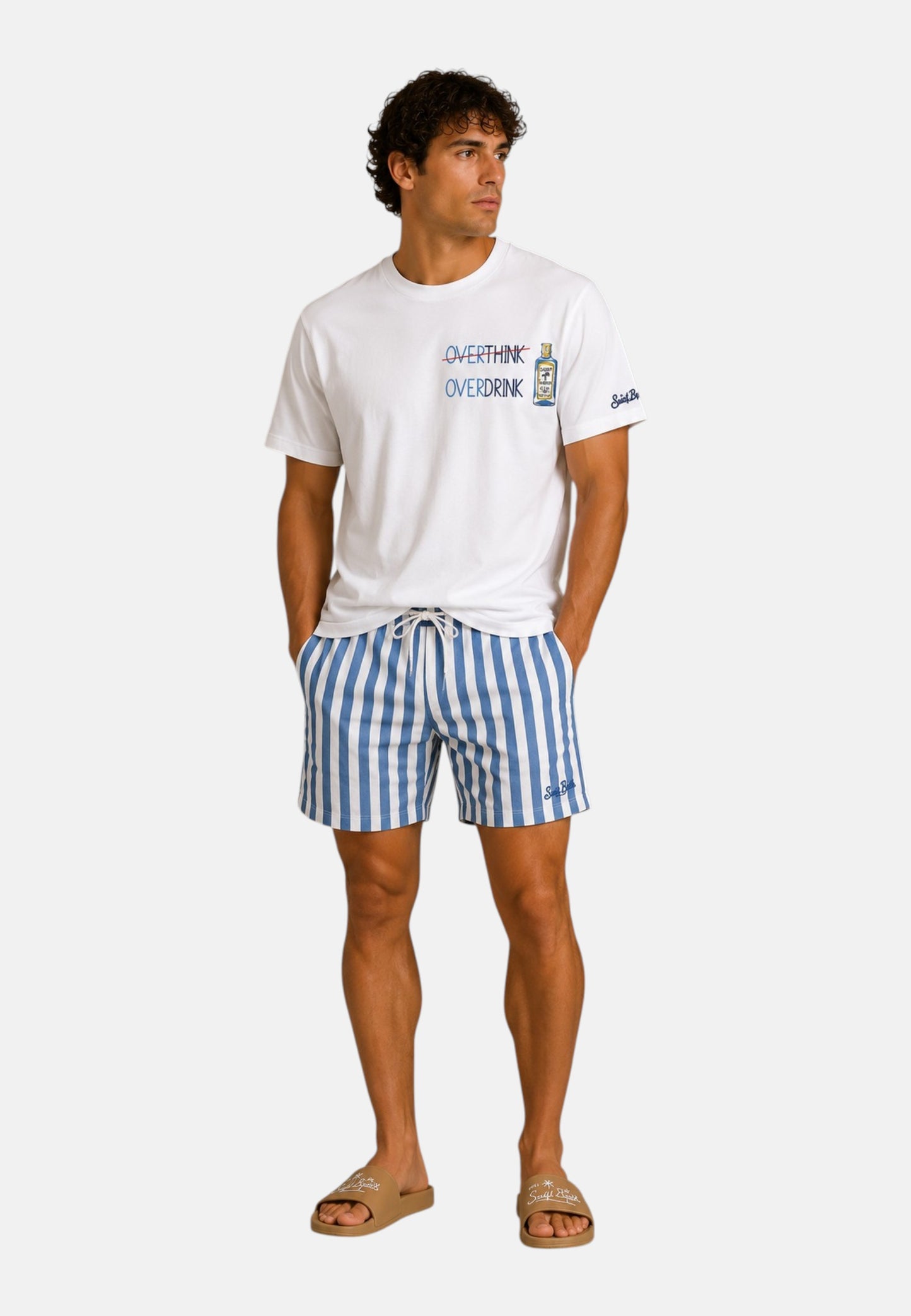 T-Shirt Manica Corta Uomo Mc2 Saint Barth Stampa E/O Ricamo Frontale Overdrink Portofino POT0001