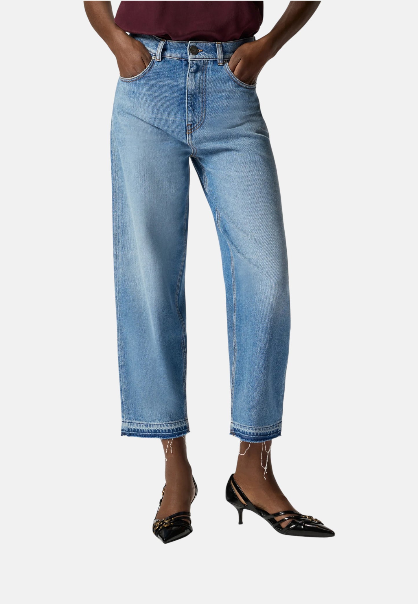 Jeans Wide Leg Donna Pinko Egg Dirty Blue Denim Estelle 103857A341