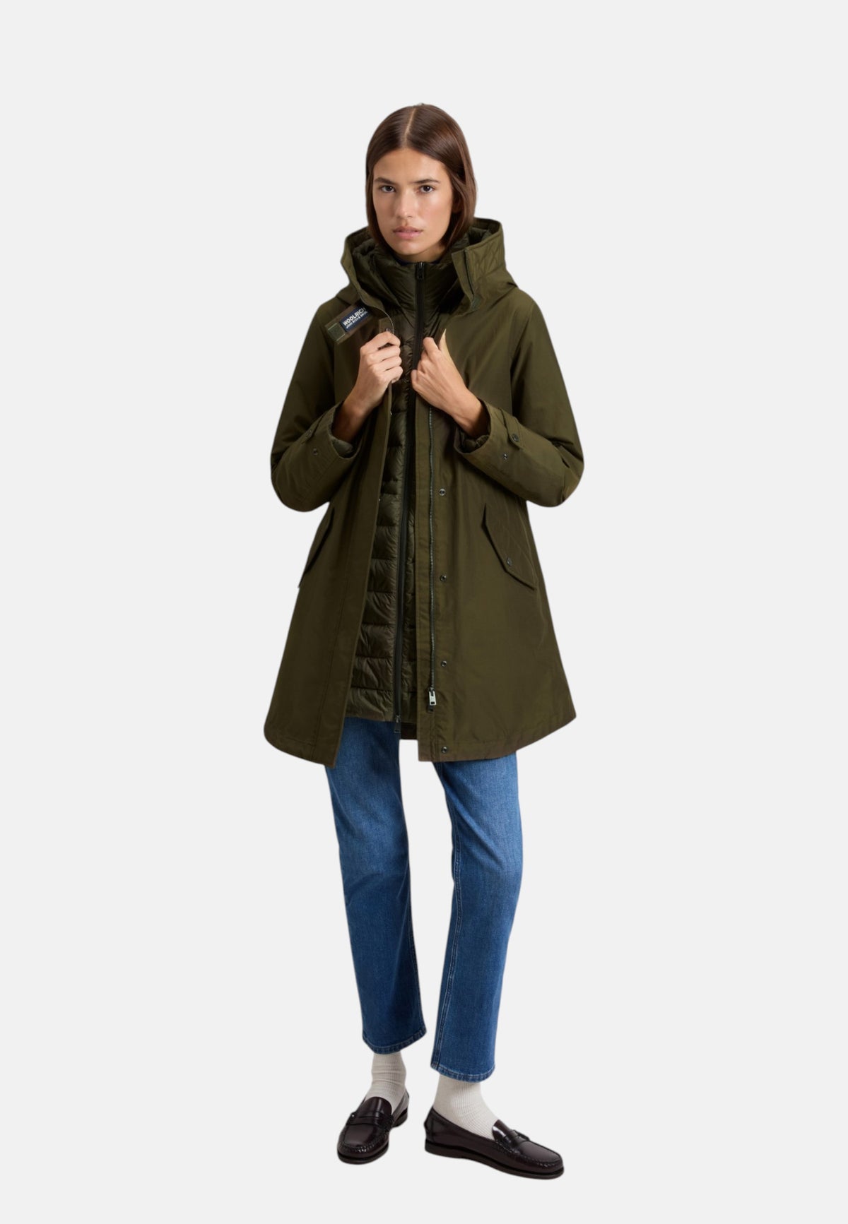 Parka Invernale Donna Woolrich Regular Fit, Struttura 3 In 1, Giacca Interna Removibile, Imbottito In Piuma, Tessuto Idrorepellente, Resistente Al Vento, Cappuccio, Coulisse In Vita, Chiusura Con Zip E Bottoni Authentic 3 In 1 CFWWOU1105FBUT0001