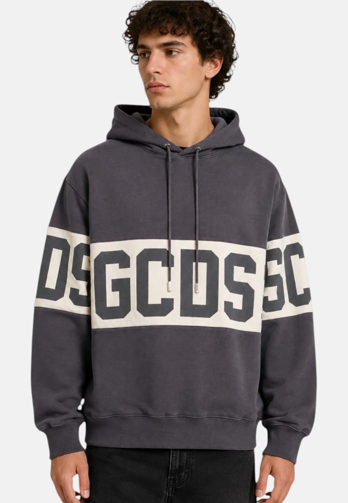 Felpa Con Cappuccio Uomo Gcds Puro cotone, fascia logo su petto e maniche, tasca a marsupio, polsi e fondo a costine, vestibilit� regular Band Logo Hoodie Z0MLQE138F004