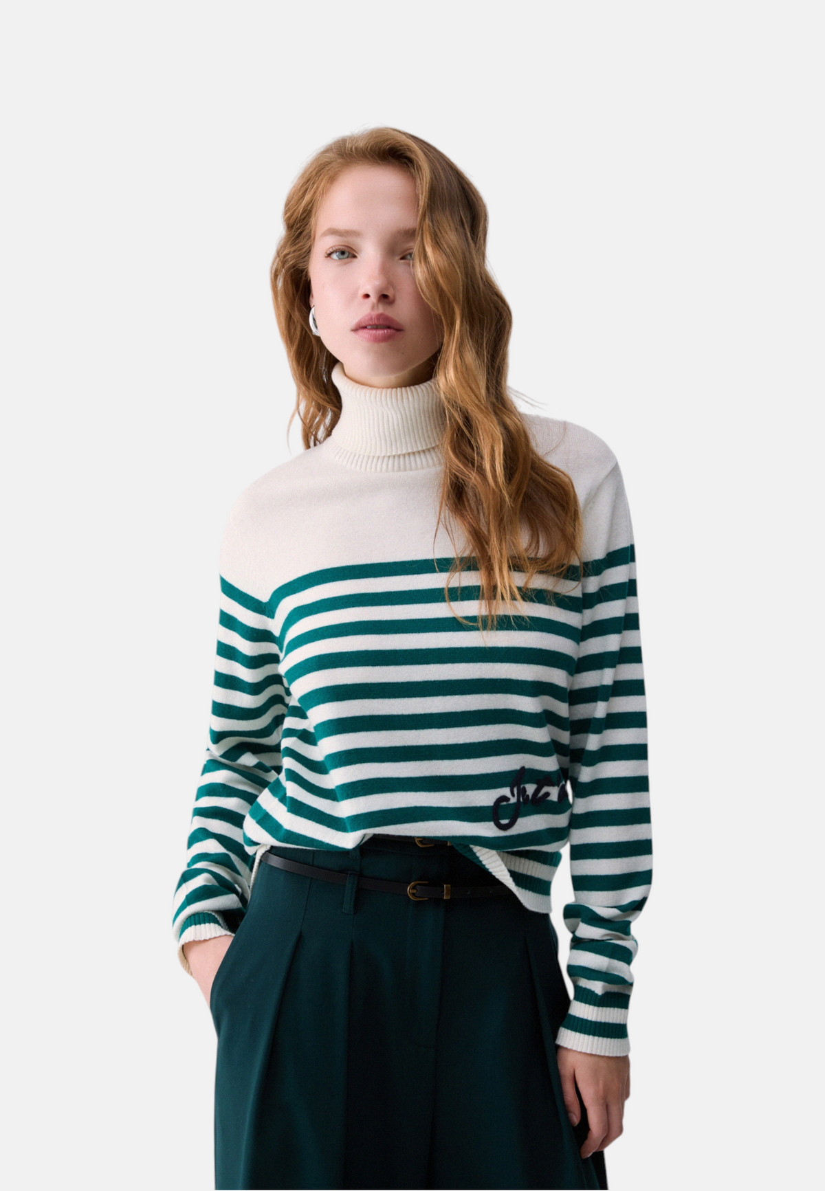 Maglione Collo Alto Donna Liu Jo A Righe Con Ricamo  WF6387MA88R