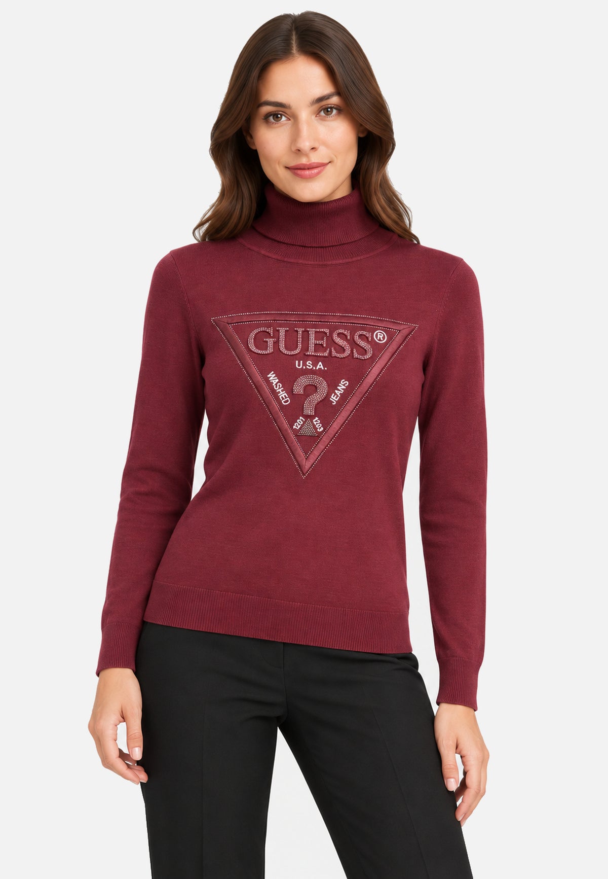 Maglione Collo Alto Donna Guess Logo triangolo Hallie W6BR54Z1455