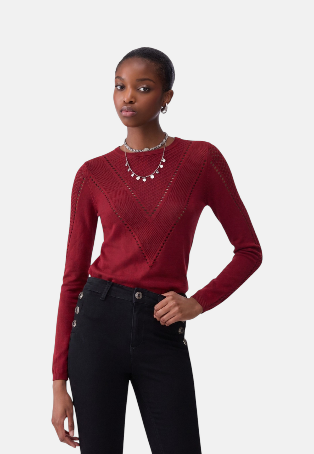 Maglia A Girocollo Donna Liu Jo Traforata Con Motivo Geometrico  WF6239MS99E