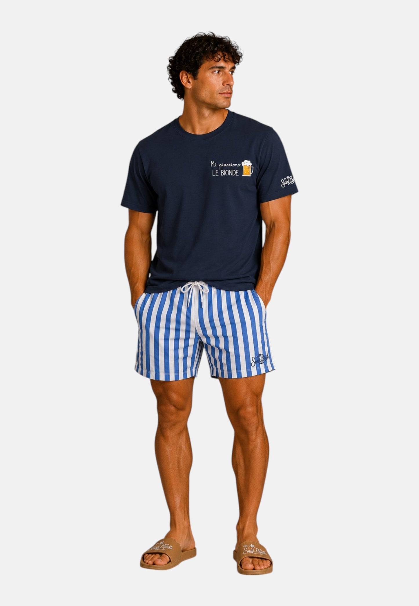 T-Shirt Manica Corta Uomo Mc2 Saint Barth Stampa E/O Ricamo Frontale Birre Bionde Portofino POT0001