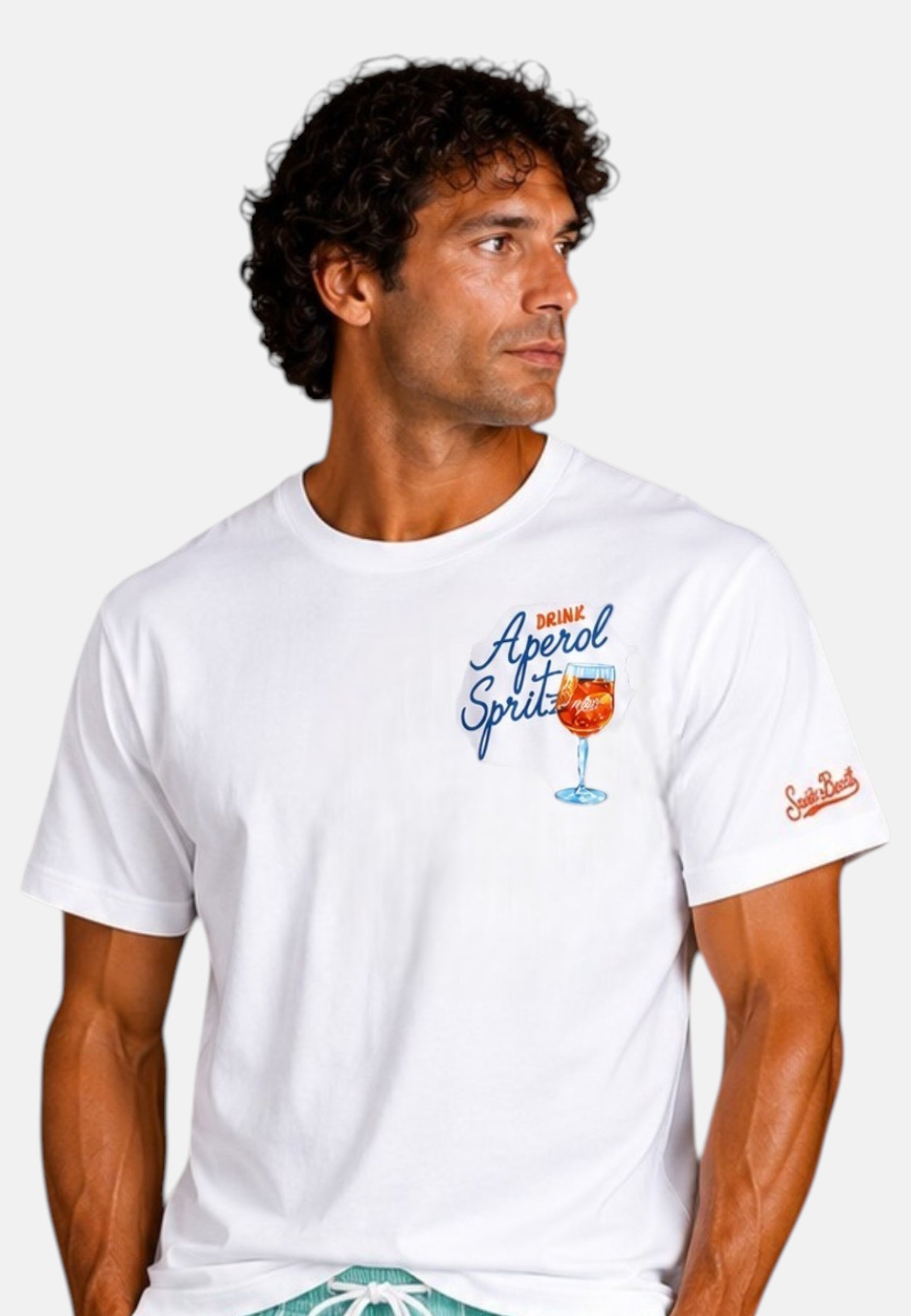 T-Shirt Manica Corta Uomo Mc2 Saint Barth Stampa/Ricamo Fronte E Retro Drink Spritz Portland PRL0002