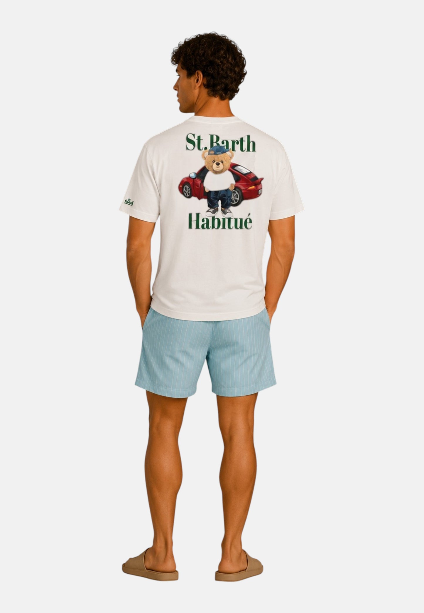 T-Shirt Manica Corta Uomo Mc2 Saint Barth Stampa/Ricamo Fronte E Retro Sb Teddy Car Portland PRL0002