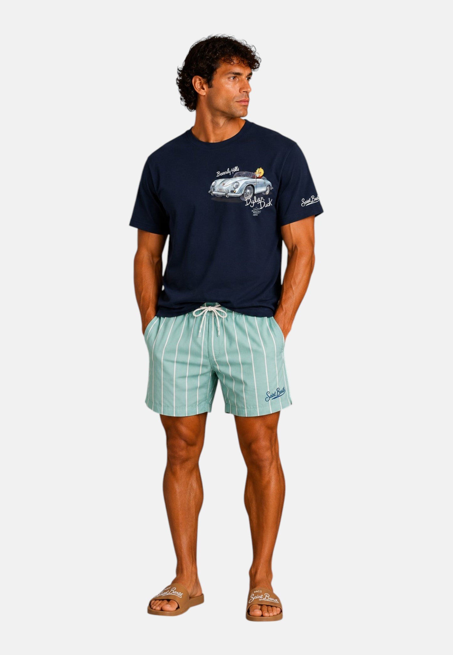 T-Shirt Manica Corta Uomo Mc2 Saint Barth Stampa/Ricamo Fronte E Retro Cpt Dylan Duck Portland PRL0002