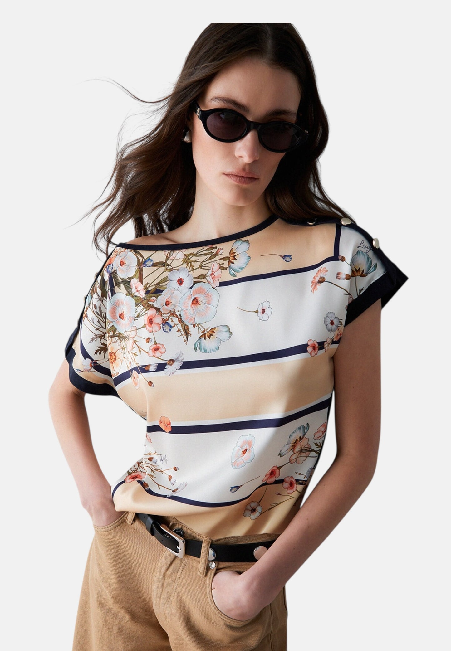 T-Shirt Manica Corta Donna Liu Jo Blooming Foulard  WA6437J6308