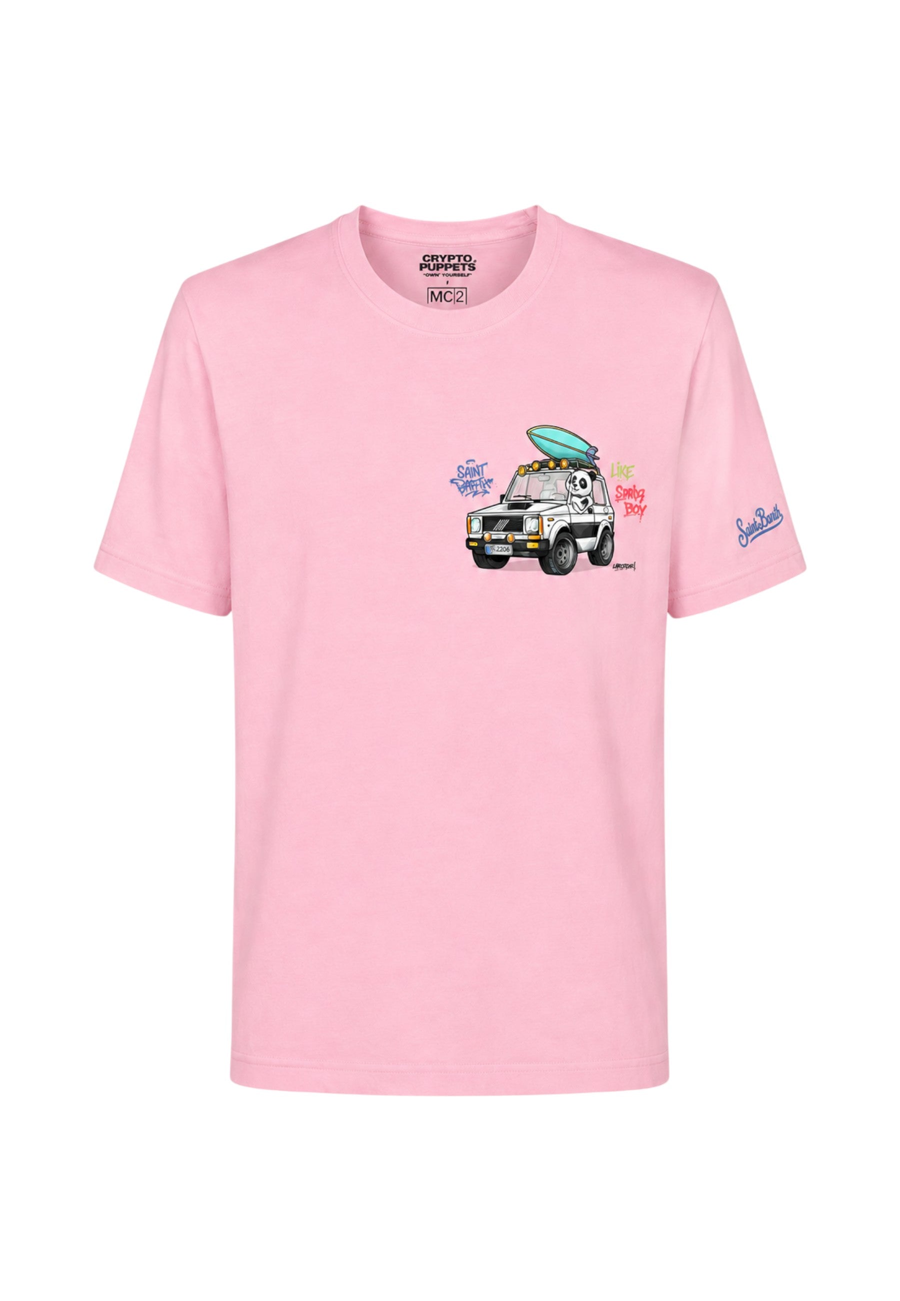 T-Shirt Manica Corta Uomo Mc2 Saint Barth Stampa/Ricamo Fronte E Retro Cpt Panda Surf Portland PRL0002