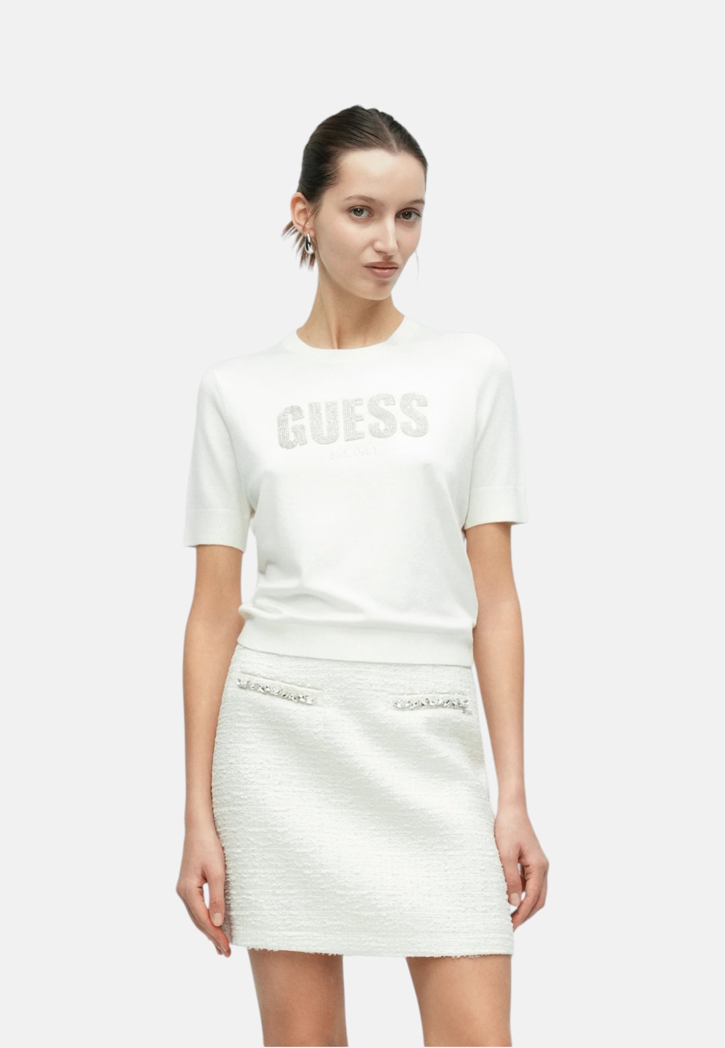 Maglia A Girocollo Donna Guess Manica Corta Norah Logo W6RR47Z2NQ2