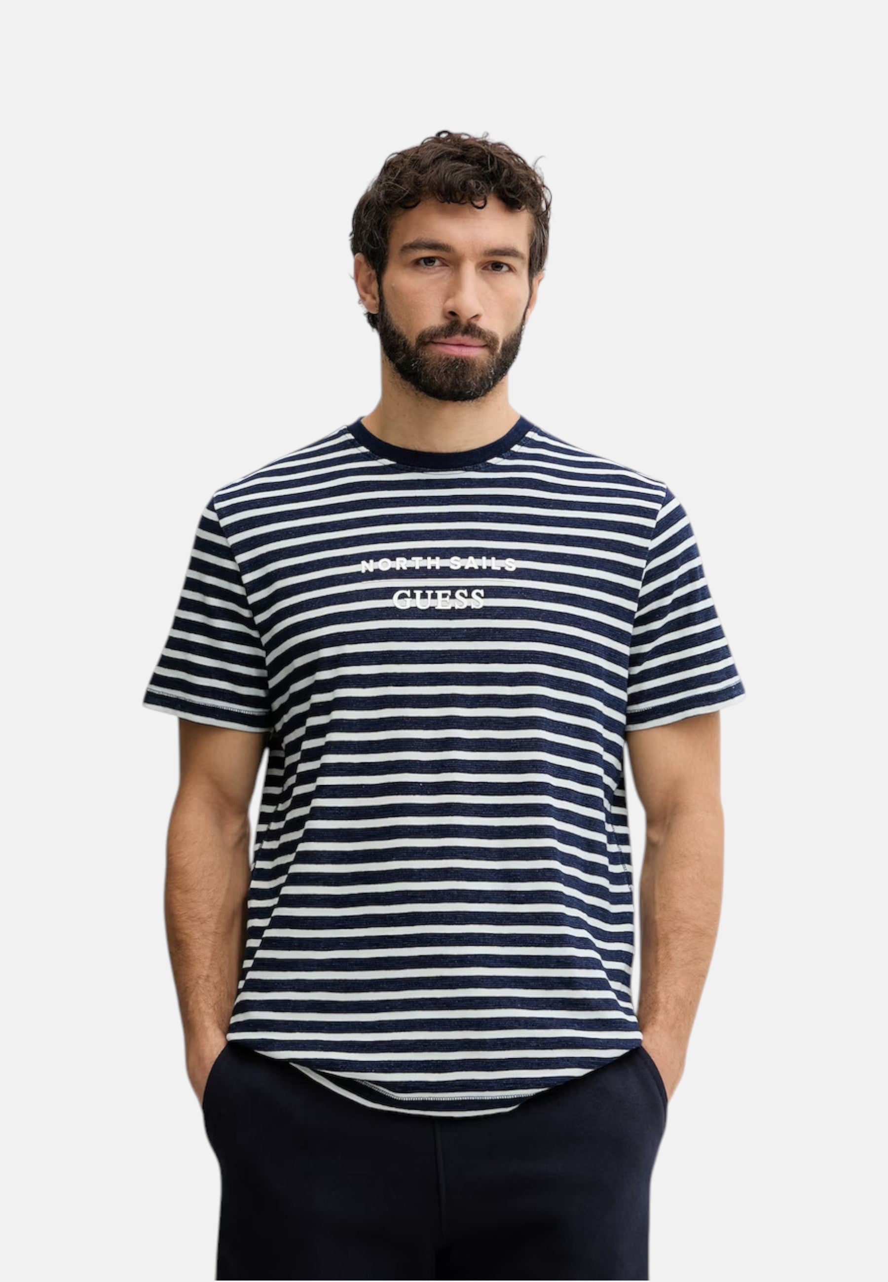 T-Shirt Manica Corta Uomo Guess  Guessxns - Striped Indigo M6GI47K3499