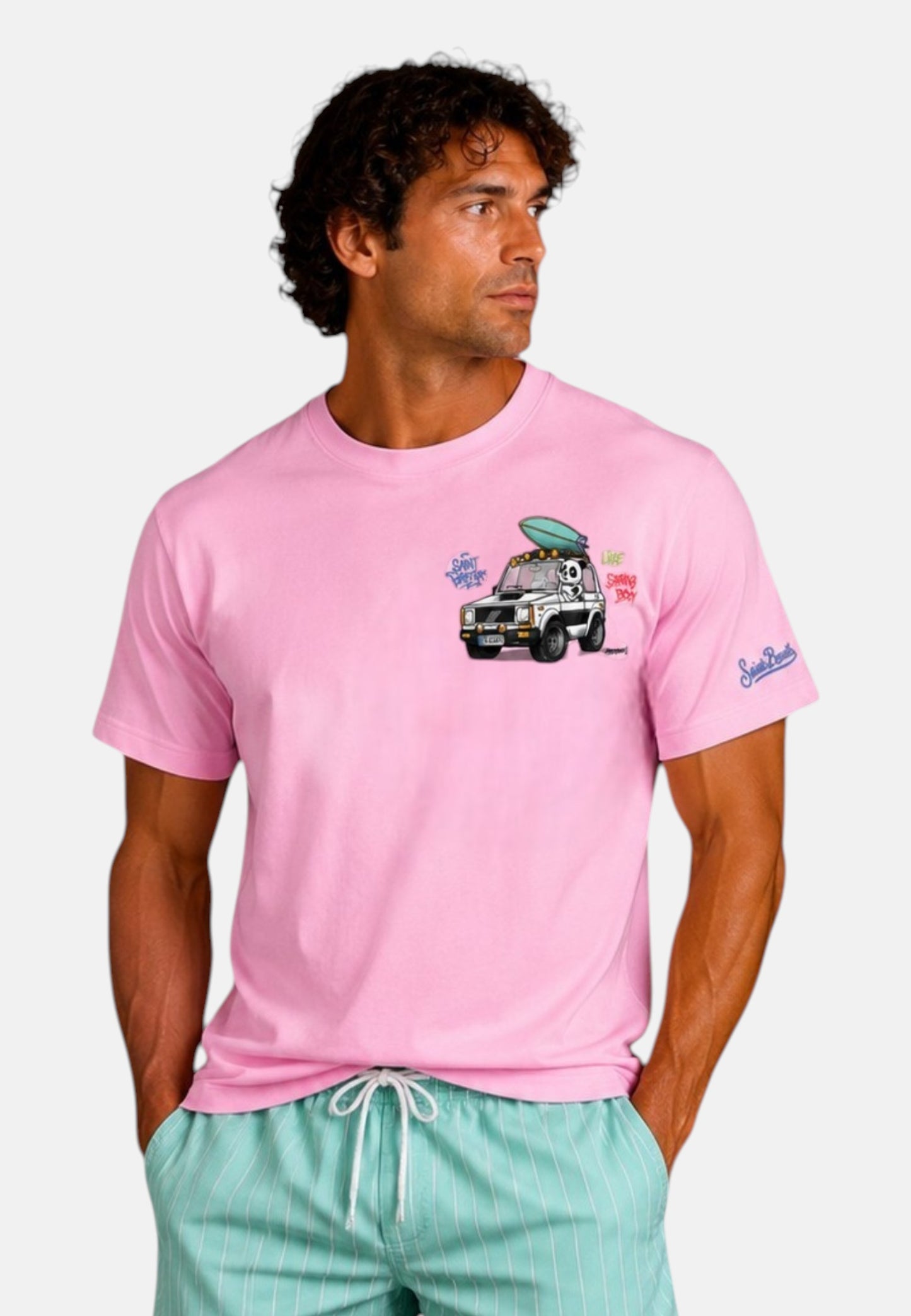 T-Shirt Manica Corta Uomo Mc2 Saint Barth Stampa/Ricamo Fronte E Retro Cpt Panda Surf Portland PRL0002