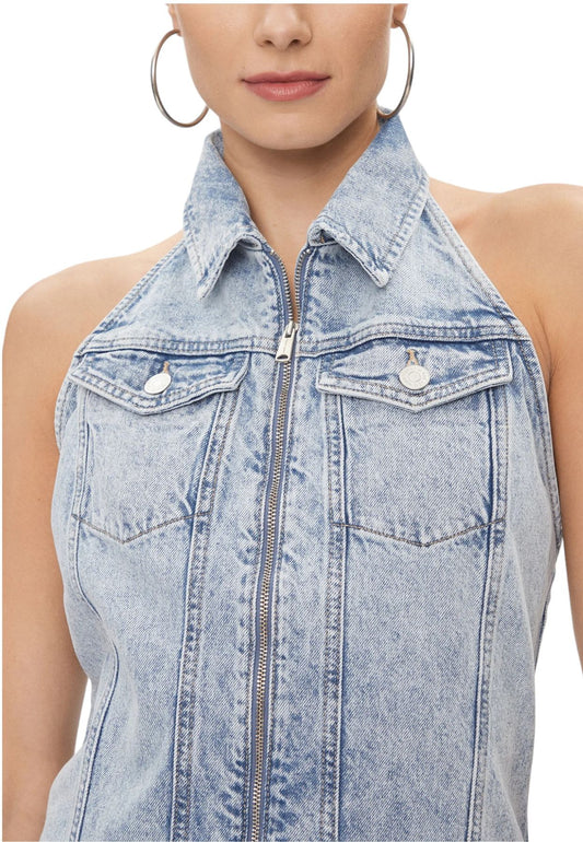 Vestito Corto Donna Tommy Jeans In Jeans Zip Halterneck DW0DW17057