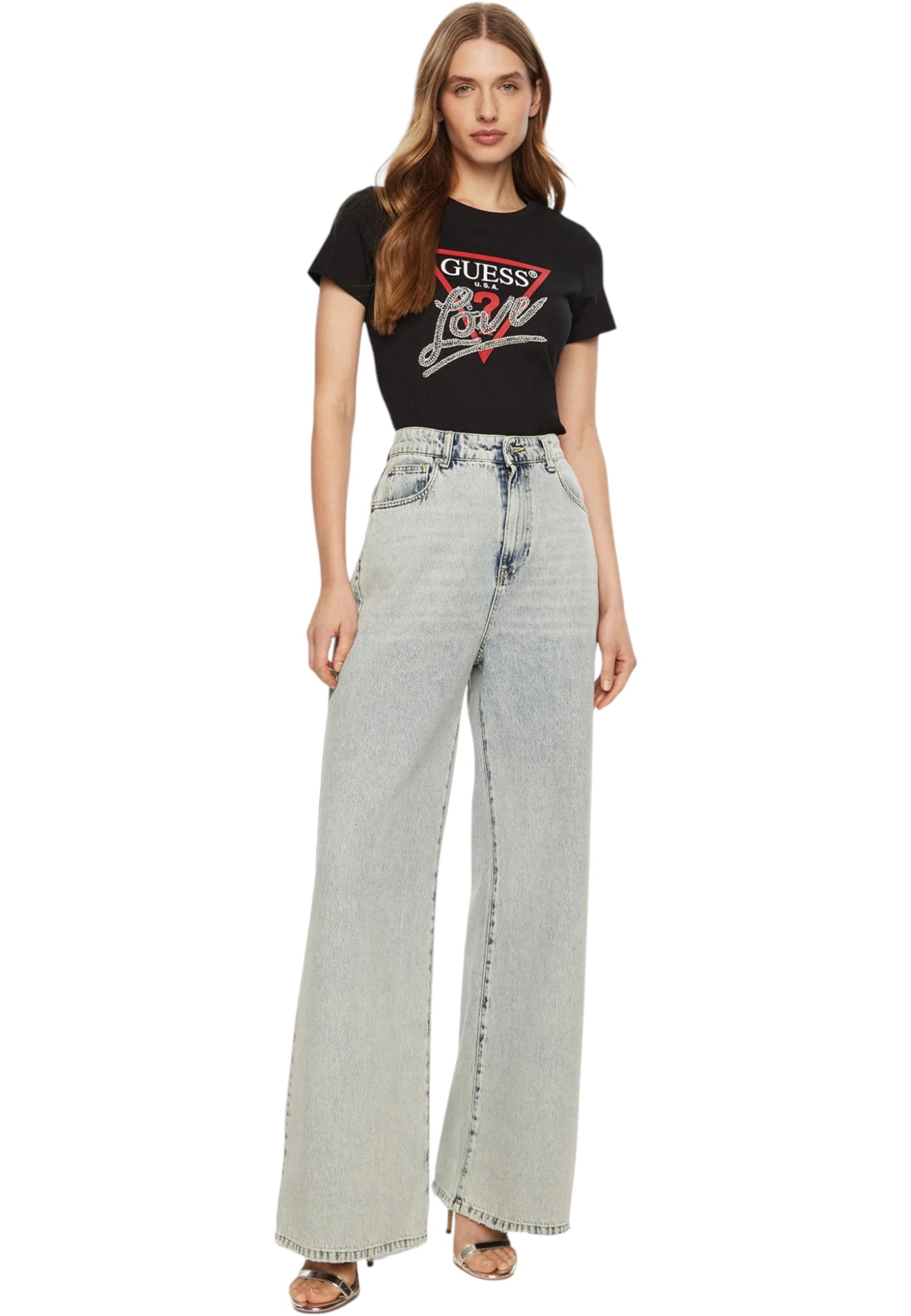 T-Shirt Manica Corta Donna Guess  Triangle Love