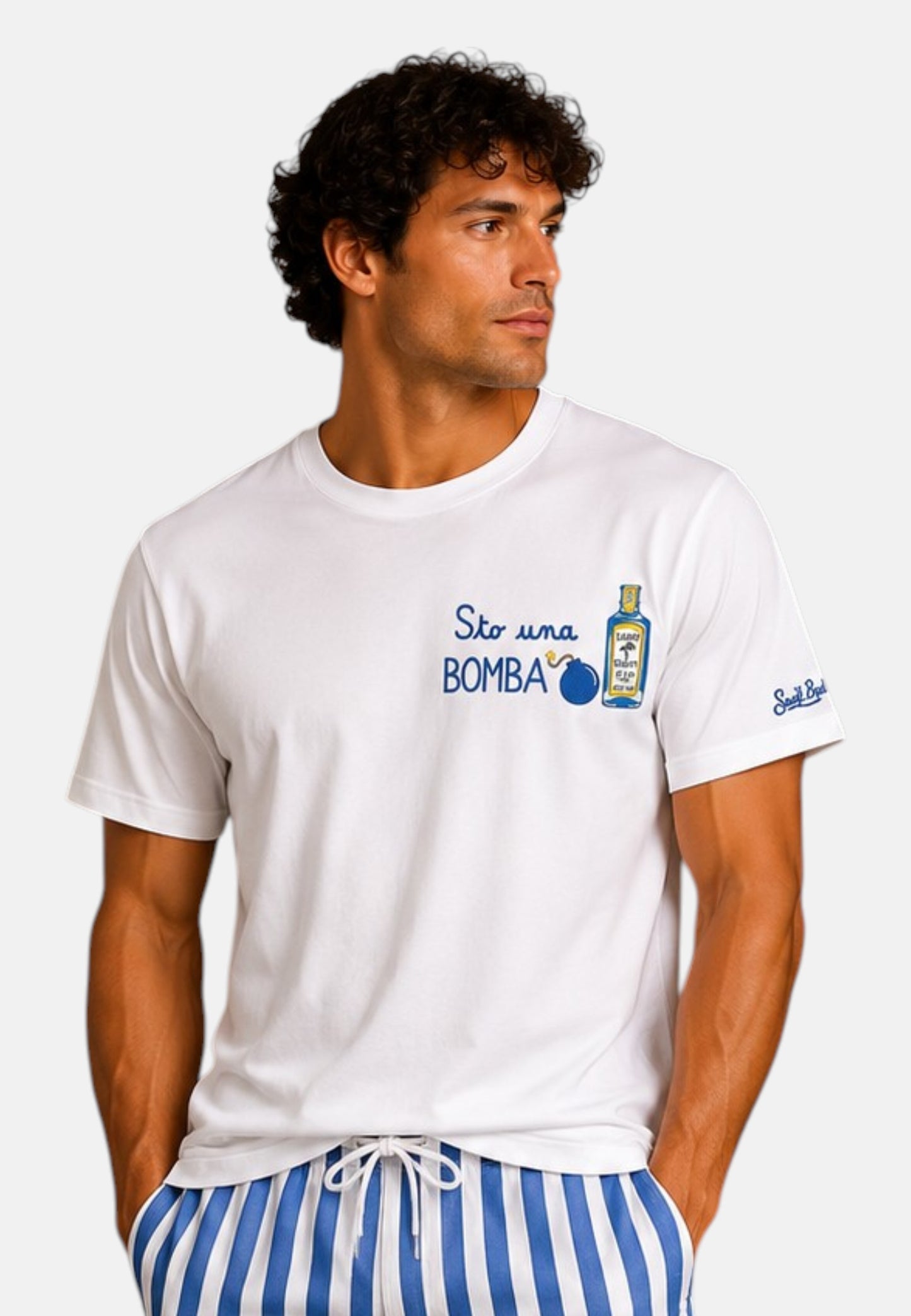 T-Shirt Manica Corta Uomo Mc2 Saint Barth Stampa E/O Ricamo Frontale Bomba Portofino POT0001