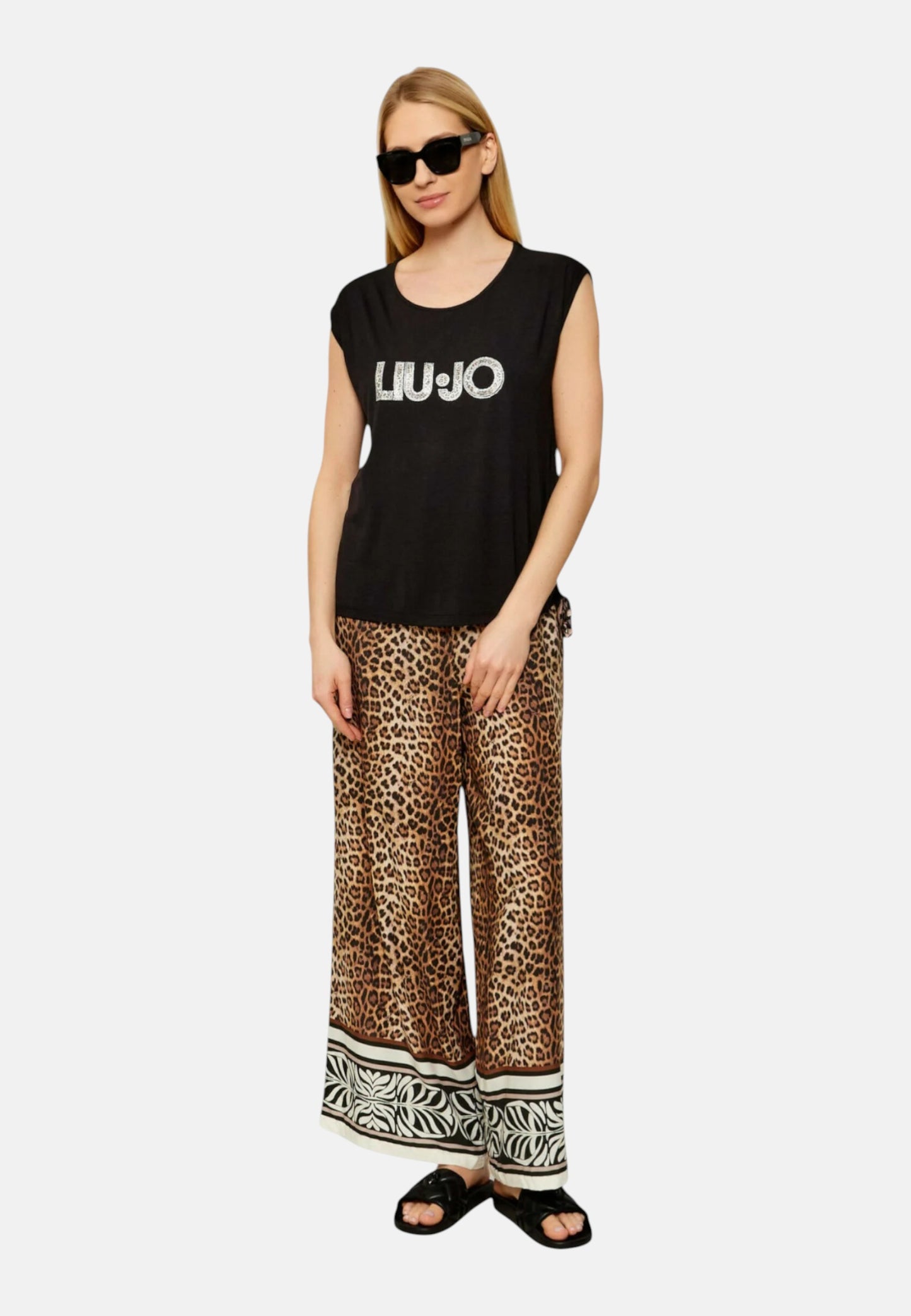 T-Shirt Manica Corta Donna Liu Jo Con Coulisse Stampa All Over Animalier Eco Line VA6047JS360