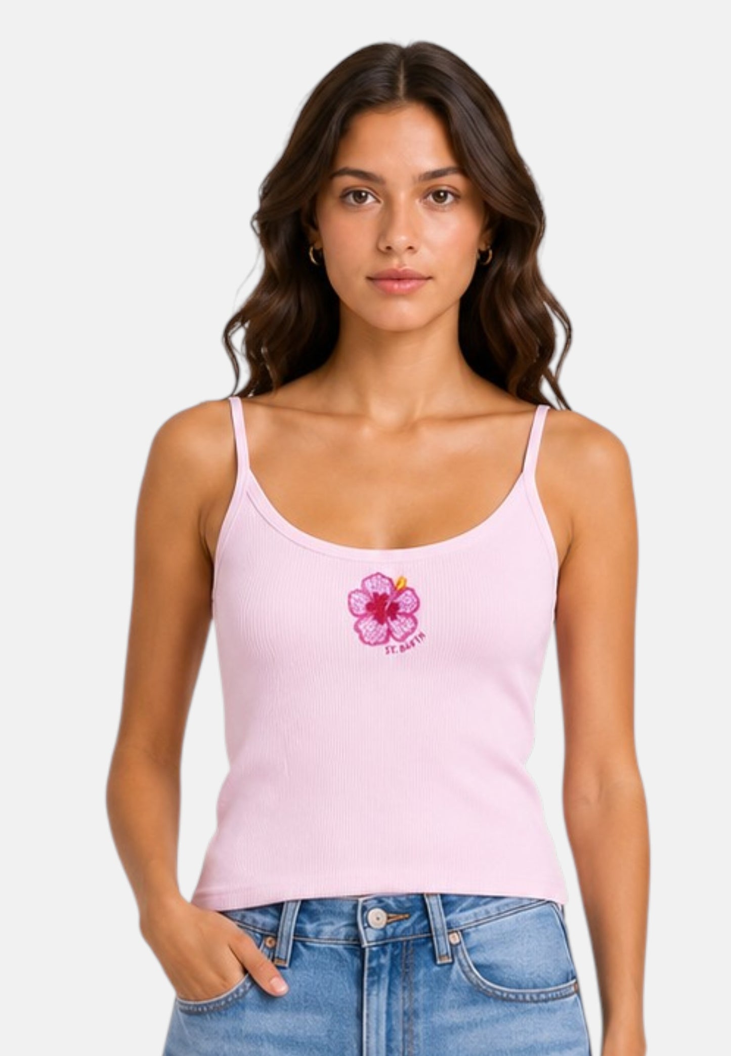 Top  Donna Mc2 Saint Barth Rib Sb Hibiscus Beads Emb Zaira ZAI0001