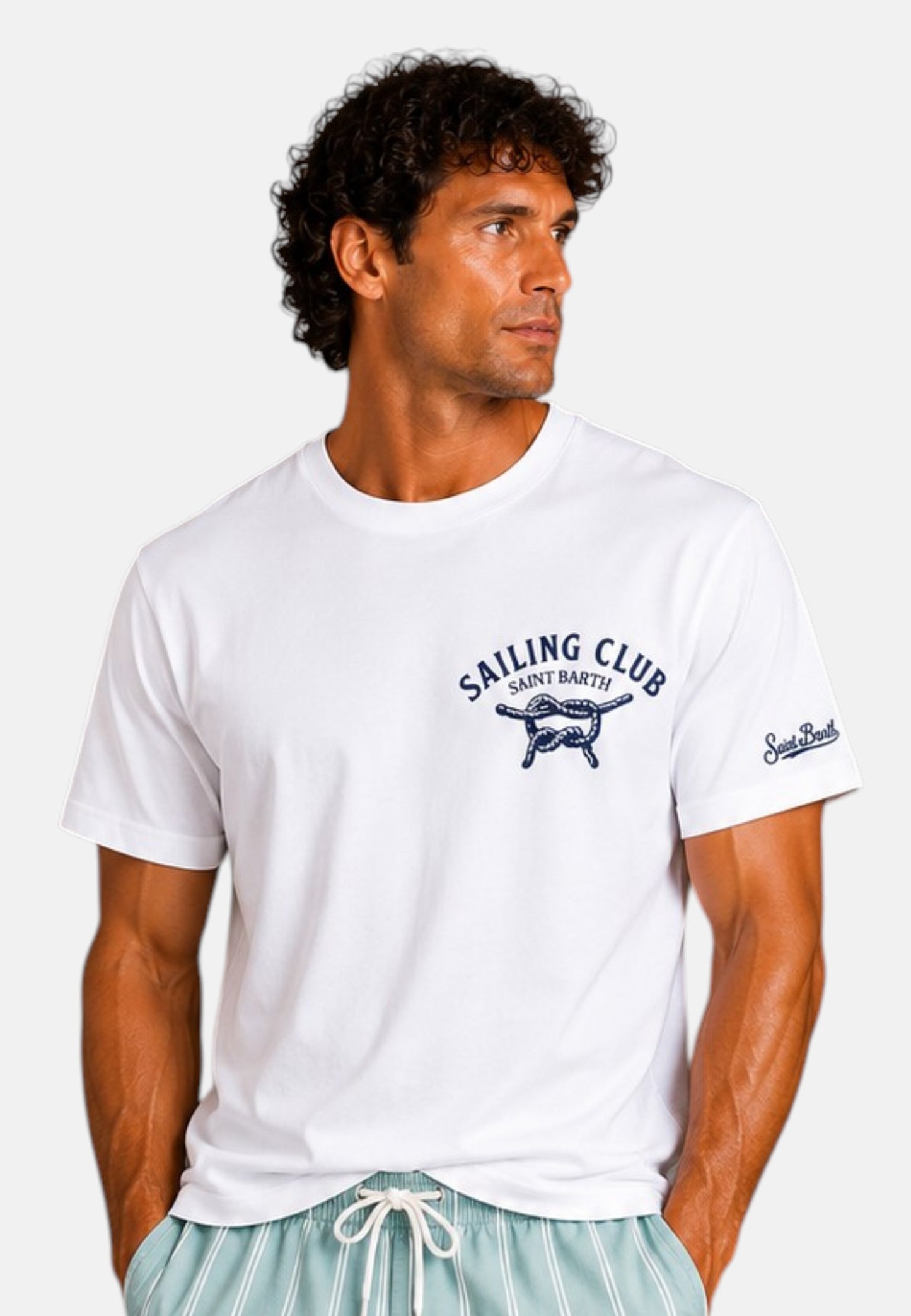 T-Shirt Manica Corta Uomo Mc2 Saint Barth Stampa/Ricamo Fronte E Retro Sb Sailing Regatta Portland PRL0002