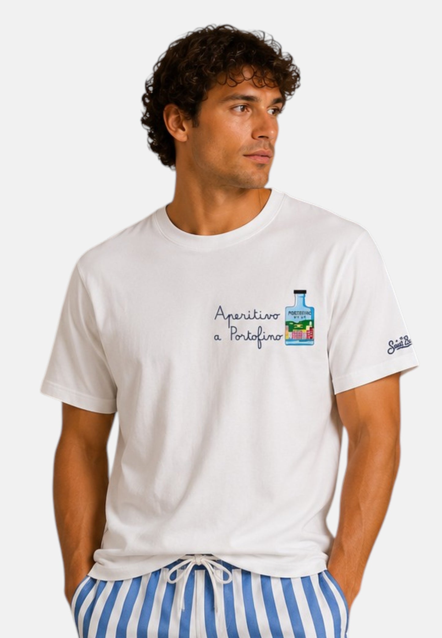 T-Shirt Manica Corta Uomo Mc2 Saint Barth Stampa E/O Ricamo Frontale Portofino Aperitivo Portofino POT0001