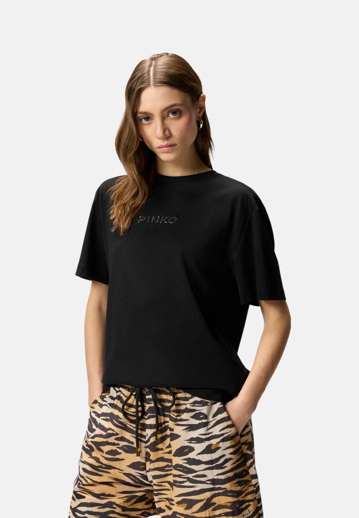 T-Shirt Manica Corta Donna Pinko Con Logo Love Birds Ricamo Strepitoso 105526A33S