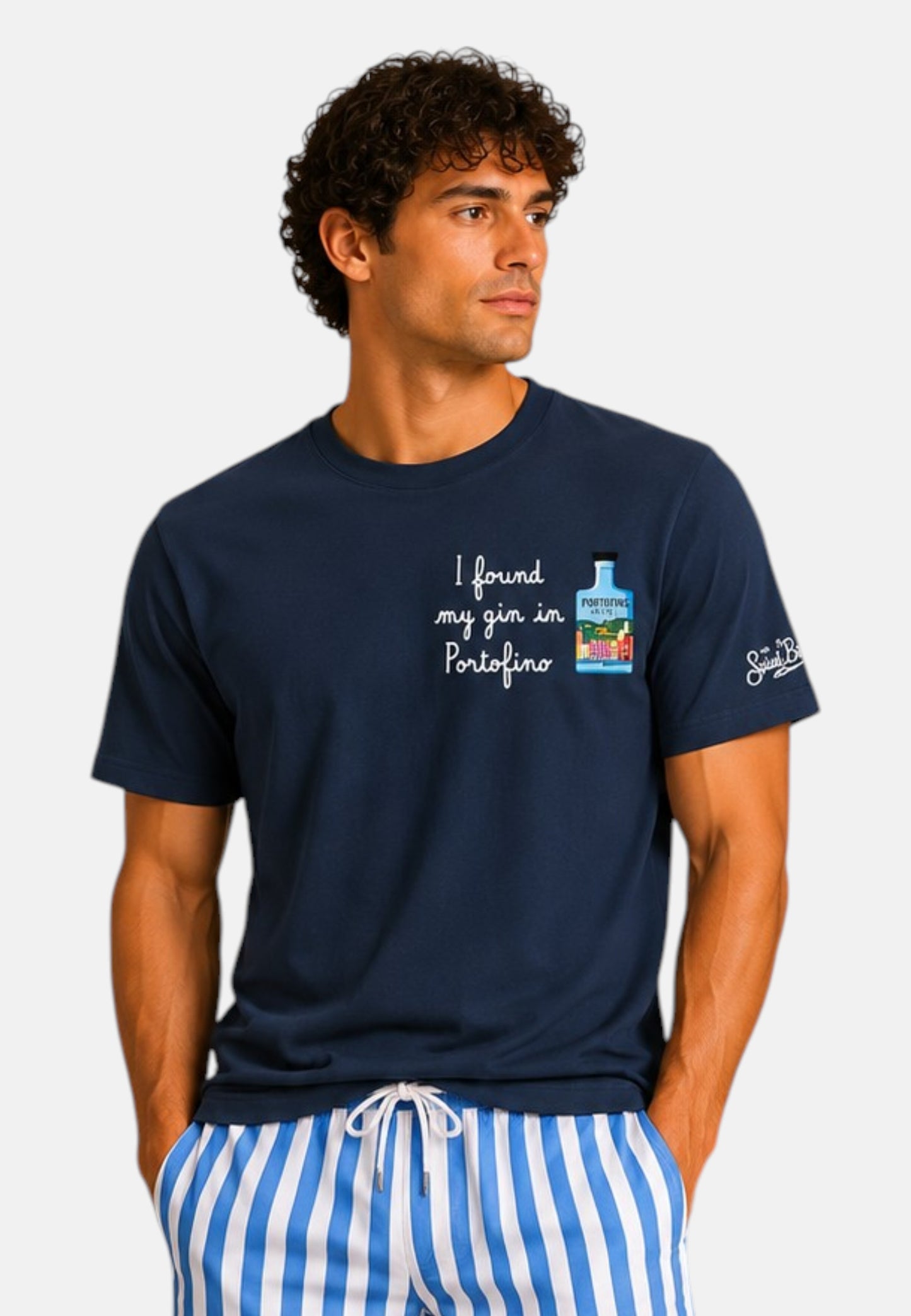 T-Shirt Manica Corta Uomo Mc2 Saint Barth Stampa E/O Ricamo Frontale Portofino Gin Hab Portofino POT0001
