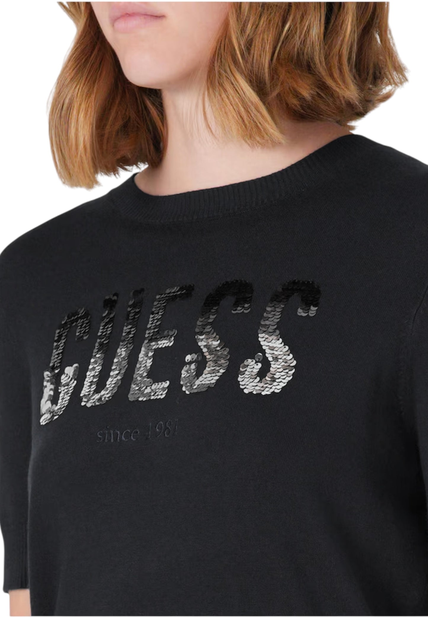 Maglione A Girocollo Donna Guess Manica Corta Layla Boxy Logo W5YR25Z2NQ2