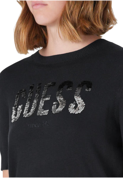 Maglione A Girocollo Donna Guess Manica Corta Layla Boxy Logo W5YR25Z2NQ2