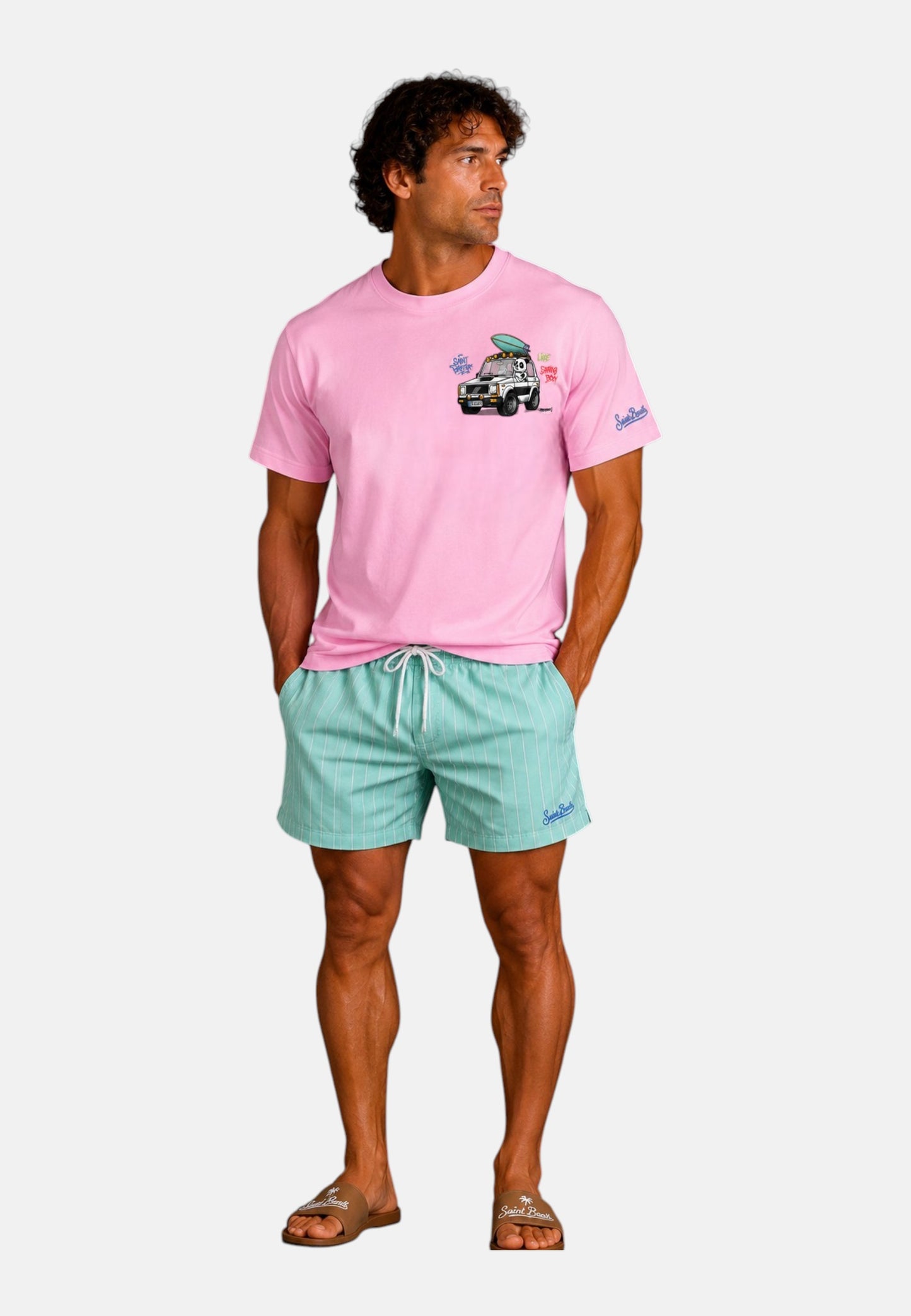 T-Shirt Manica Corta Uomo Mc2 Saint Barth Stampa/Ricamo Fronte E Retro Cpt Panda Surf Portland PRL0002
