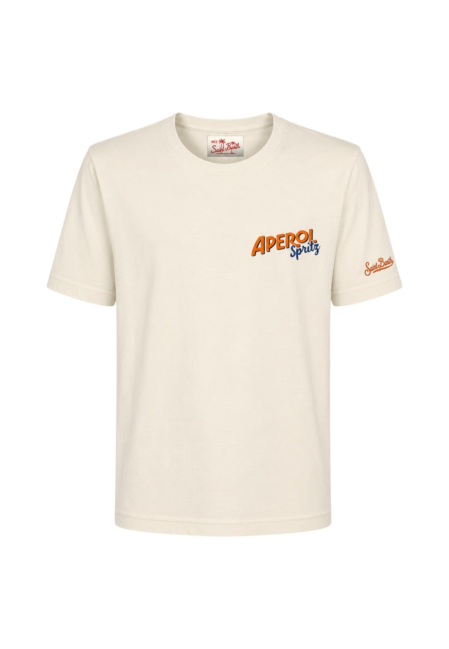 T-Shirt Manica Corta Uomo Mc2 Saint Barth Stampa/Ricamo Fronte E Retro Aperol Orange Portland PRL0002