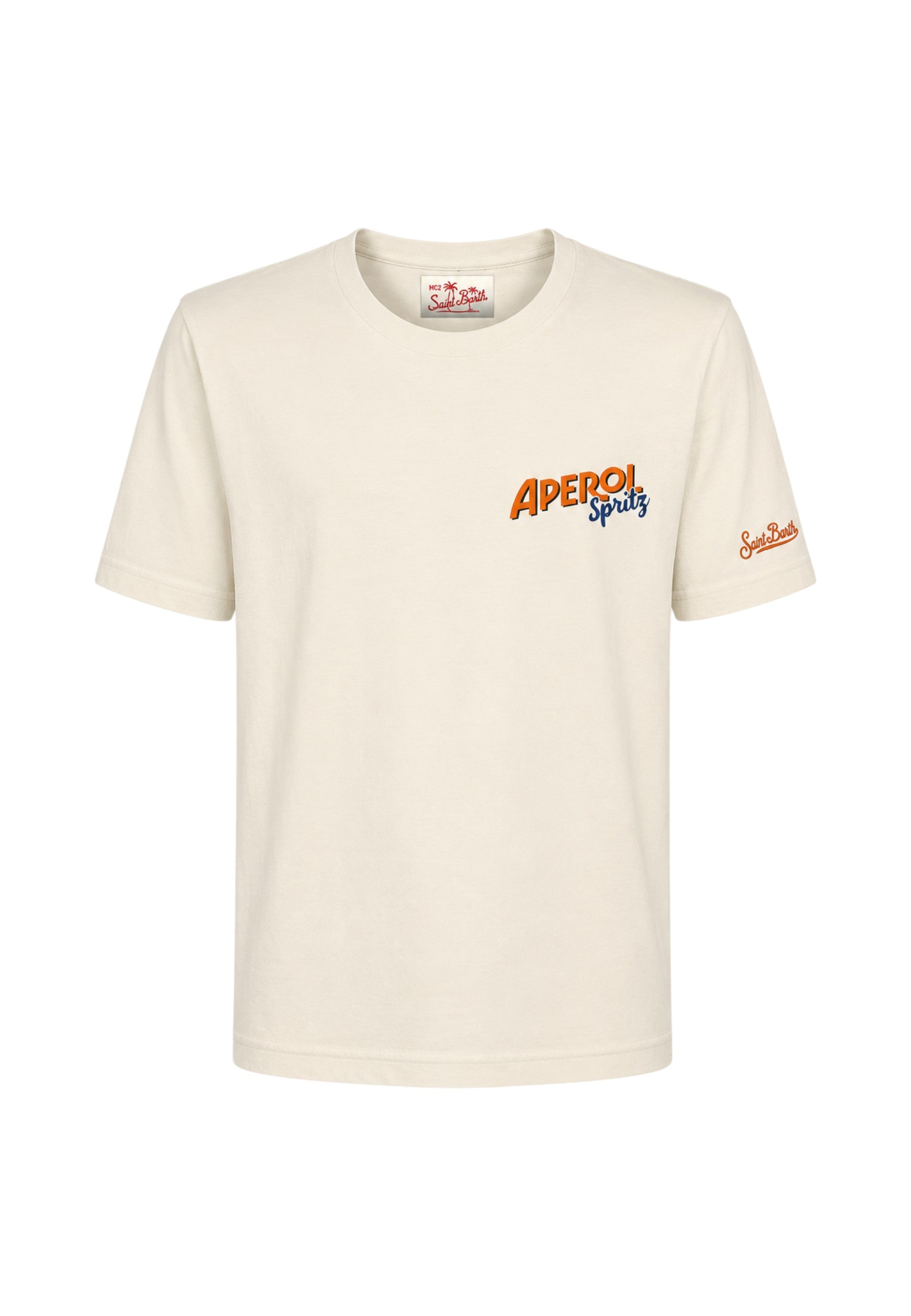 T-Shirt Manica Corta Uomo Mc2 Saint Barth Stampa/Ricamo Fronte E Retro Aperol Orange Portland PRL0002